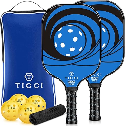 Miniatura 1 de TICCI - Pala de pickleball aprobada por USAPA, juego de 2 palas de grafito prémium con 4 bolas de pickleball, 1 bolsa de malla y 1 bolsa de