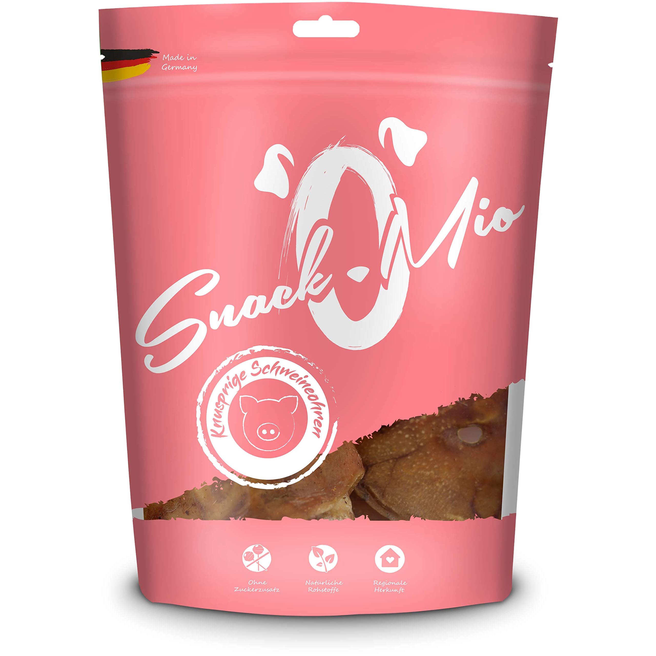 SnackOMio - Snack Premium para Perros - crujientes Orejas de Cerdo, sin Cereales, 1 Pack (1 x 250 g)