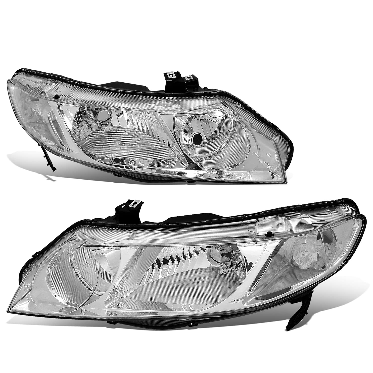 Auto Dynasty Halogen Model Factory Style Headlights Assembly Compatible with Honda Civic 4-Door Sedan 06-11, Driver and Passenger Side, Chrome Housing