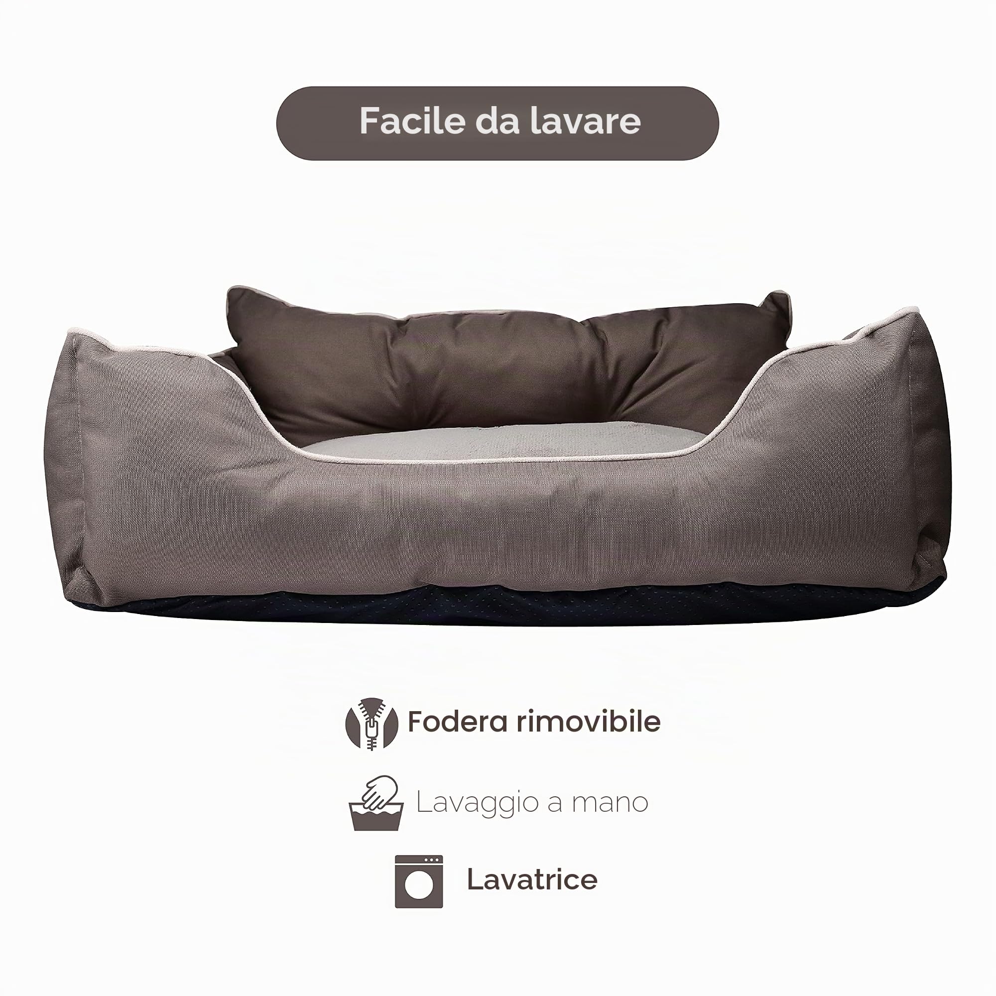 UNITED COLORS OF BENETTON. Pets | Cama para Mascotas | Color Marrón | Medidas 90x70x28 cm | Cama Ergonómica para Perros Grandes | Funda Lavable a Máquina