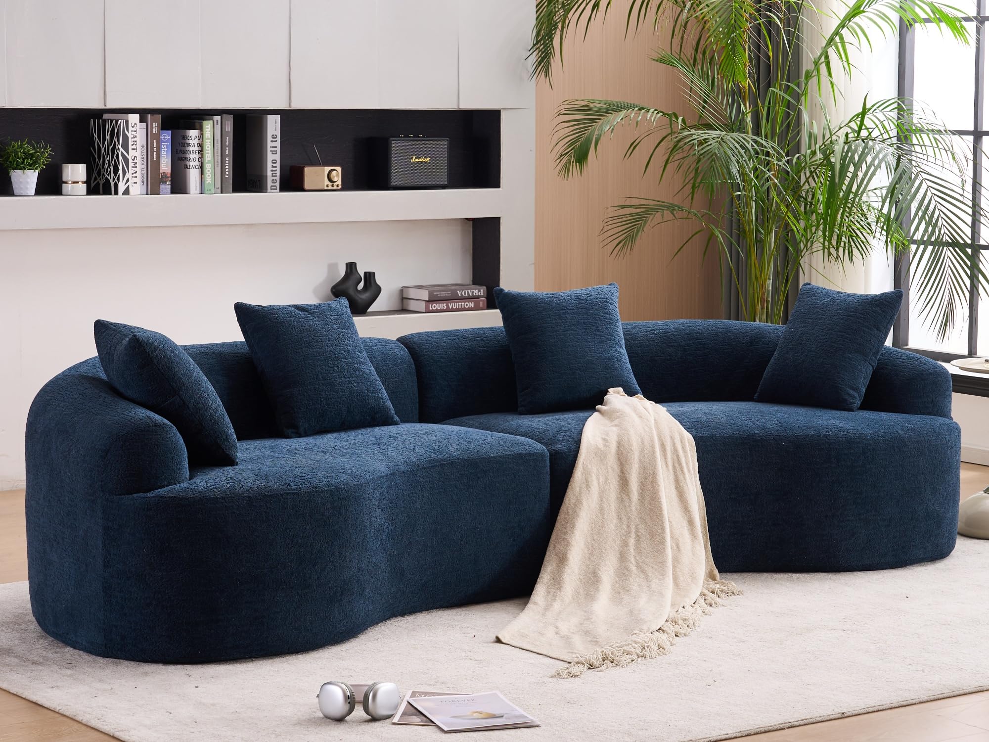 KEIKI Curved Chenille Modular Sectional Couches with Pillows, 4 Seater Oversized Upholstered Luxury Plush Cloud Sofa for Living Room Apartment,