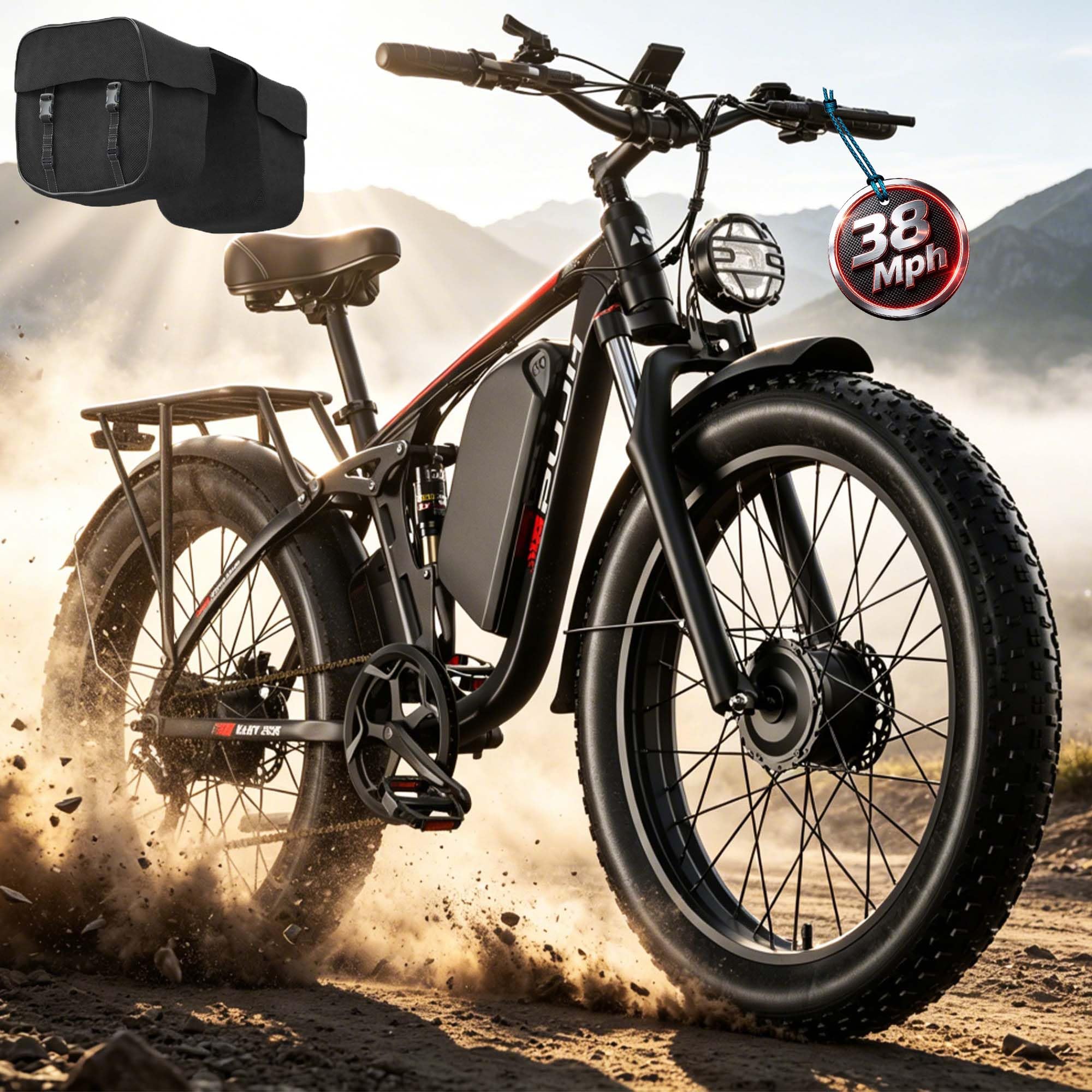 4000W Dual Motor Ebike 52V Up to 100 Miles 52V 24" Fat Tire PU354