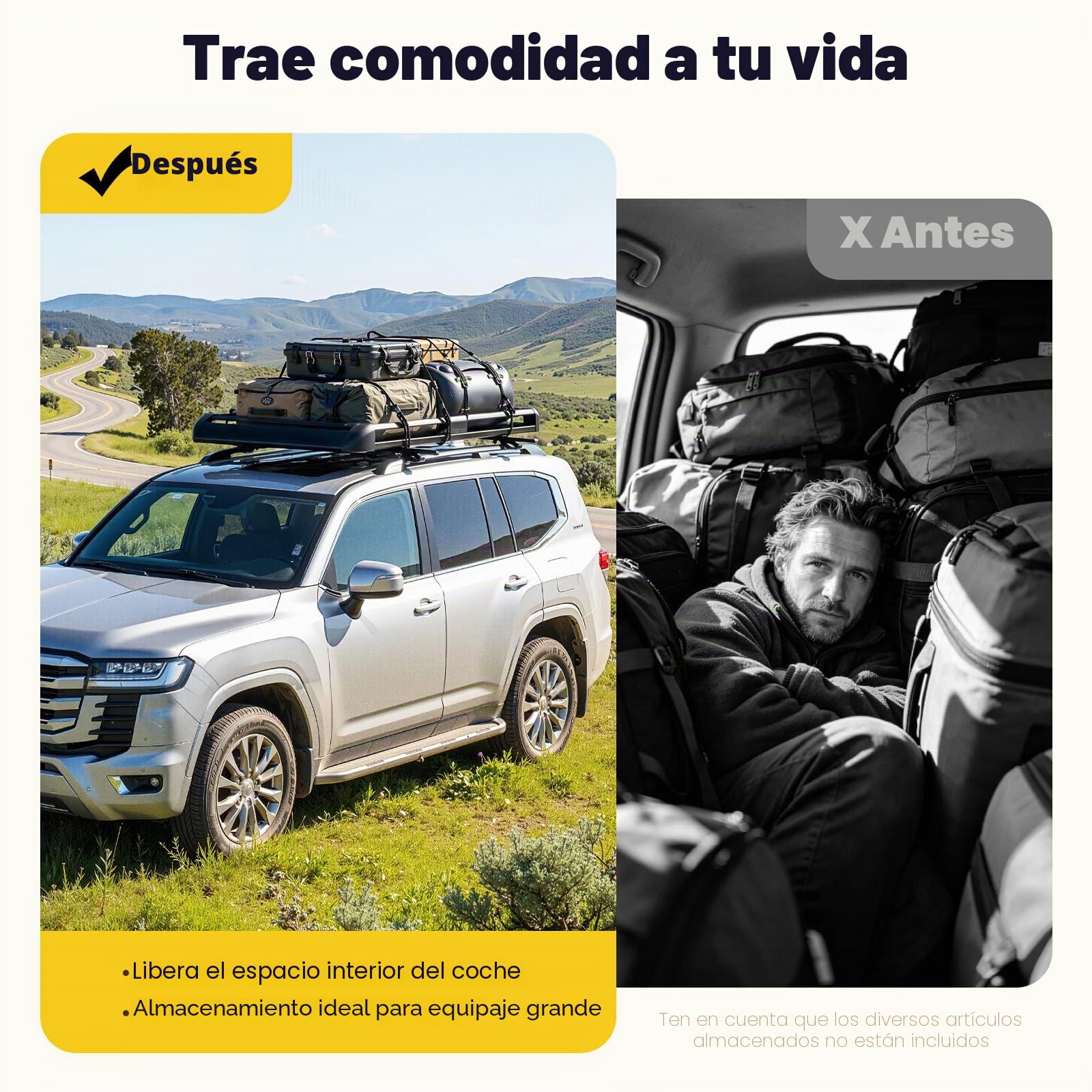 Portaequipajes para Coche, Baca de Techo para SUV, Máx 150Kg, Baca de Techo Universal, Cesta de Transporte de Acero y Aluminio, Portaequipajes Ajustable 100-135Cm para Viaje y Camping