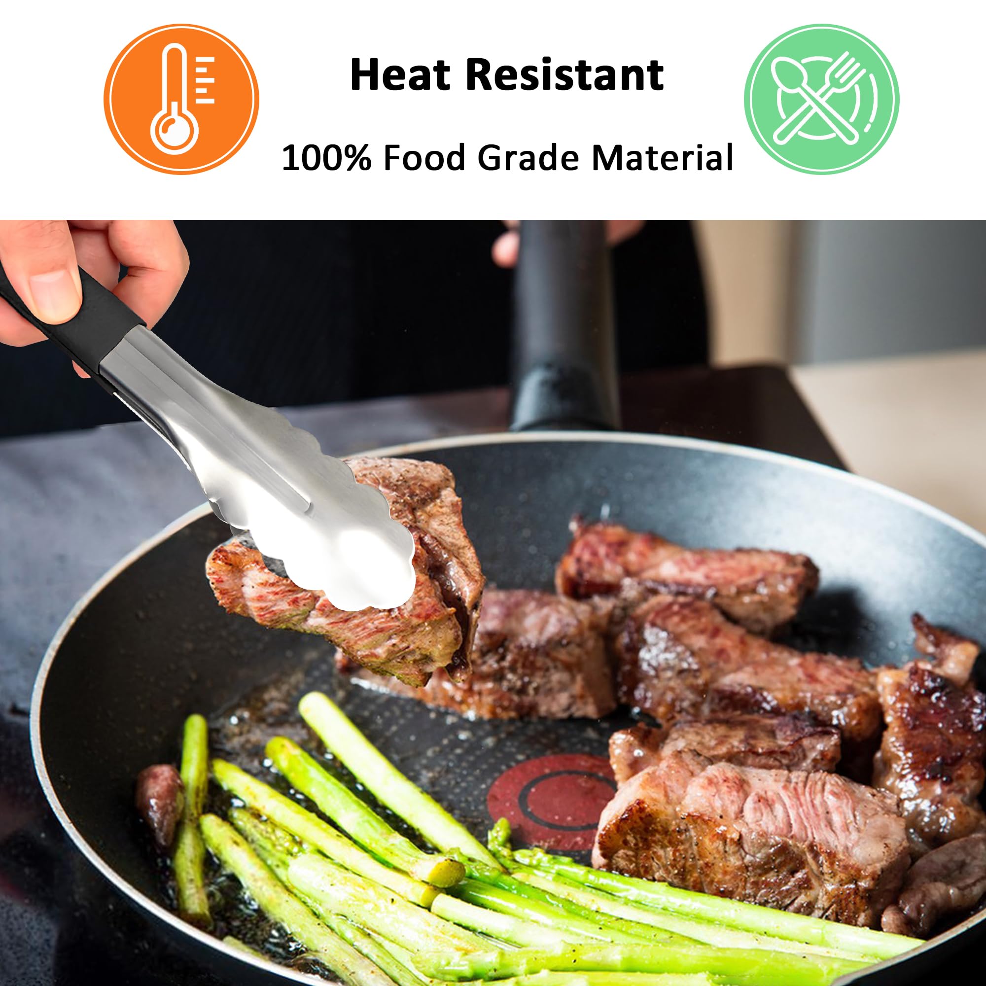 3-Pack Heavy Duty Stainless Steel Cooking Tongs - Image 2