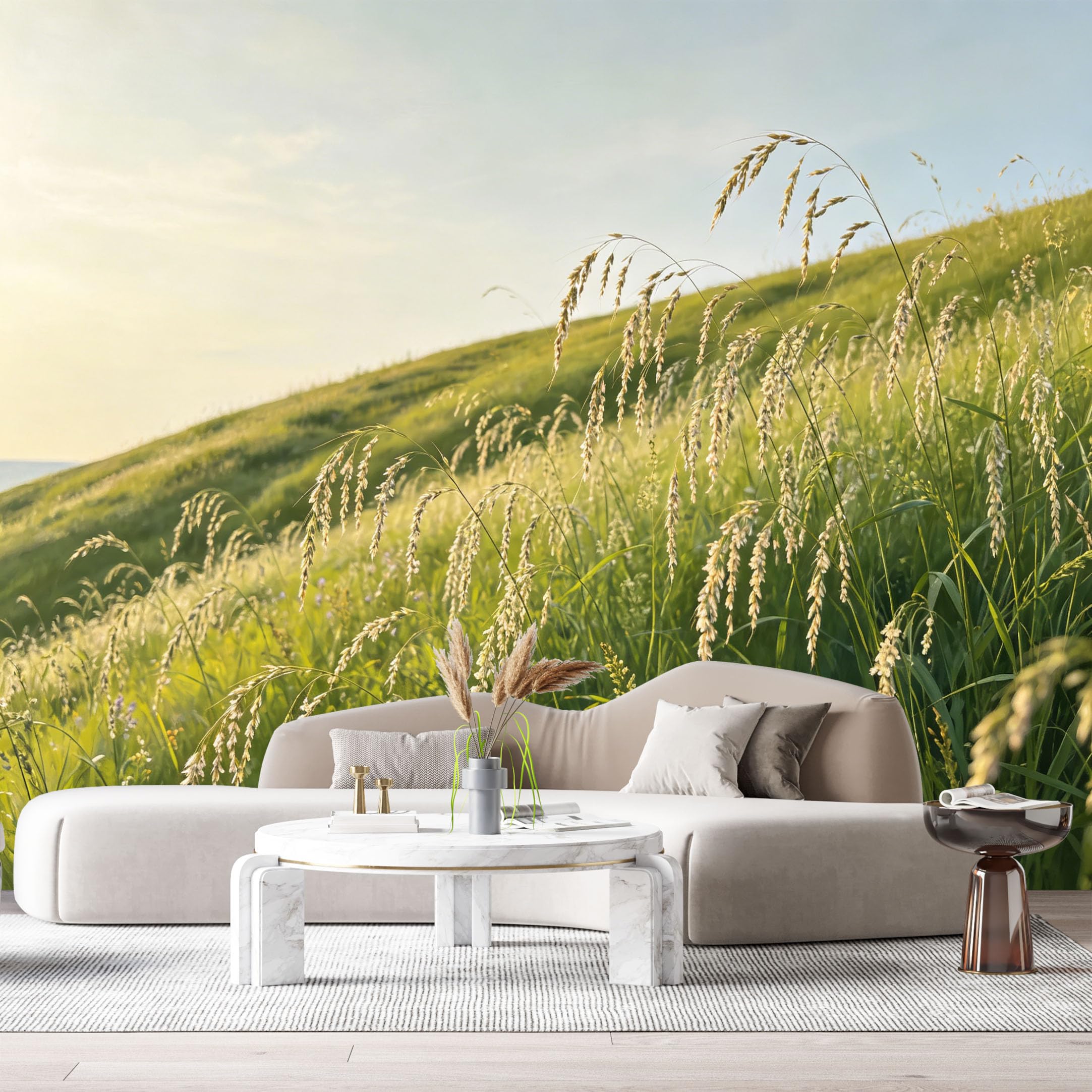 Custom Size Wall Murals Sunny Meadow Landscape Botanical Field Horizon SelfAdhesive Wall Fabric Removable Large Wallpaper for Photo Living Room