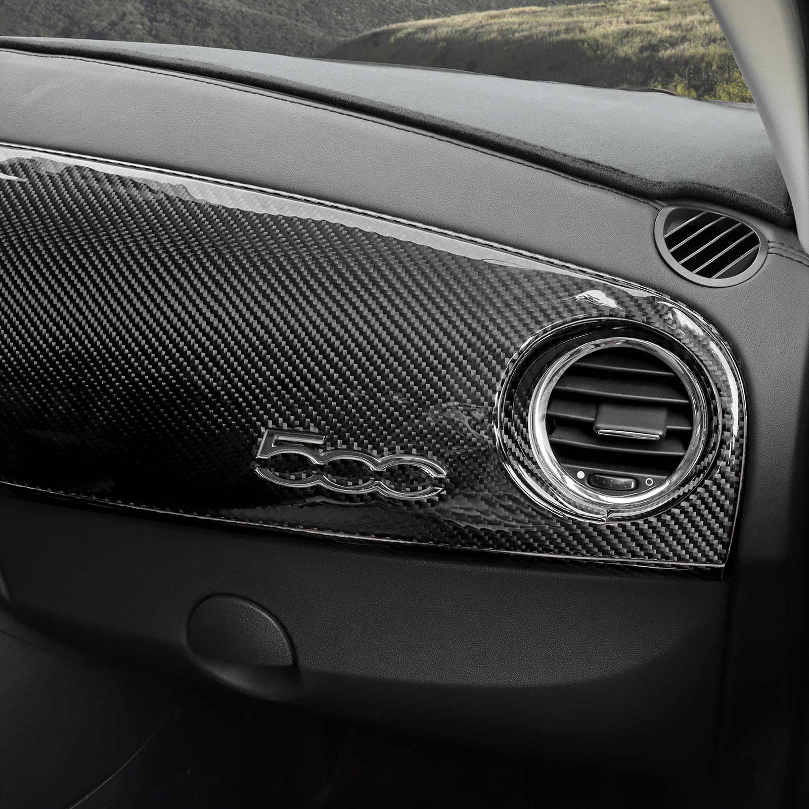 KUNGKIC Pour Fiat 500 2011 2012 2013 2014 2015 Voiture Arrière Série Porte-gobelet Couvercle Cadre De Gobelet Porte-gobelet Autocollant En Fibre De Carbone Garniture Intérieur Accessoires Cadeau, Noir