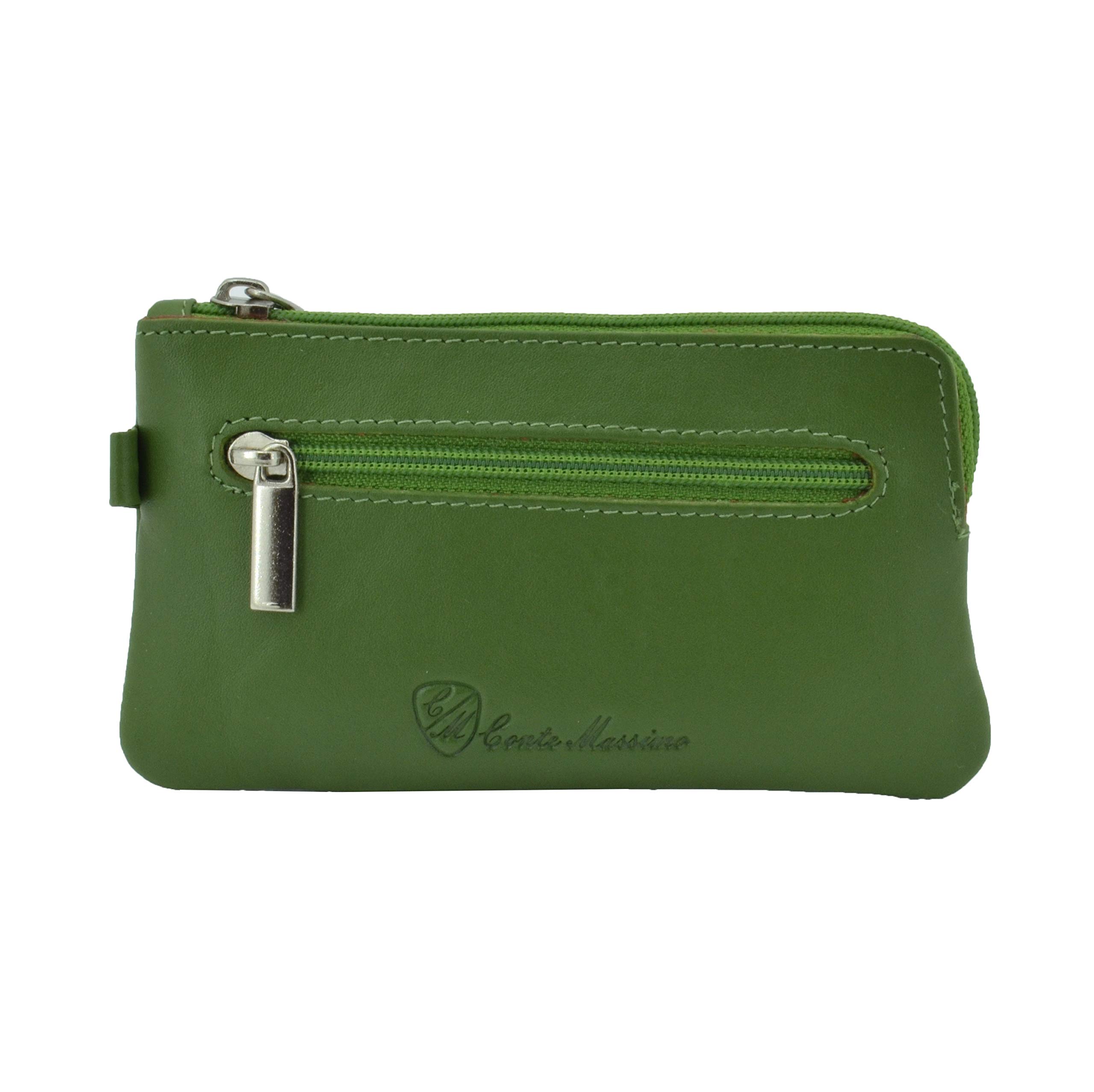 Portachiavi Portamonete Unisex, Vera Pelle, 2 Tasche con Cerniera, Scatola Regalo