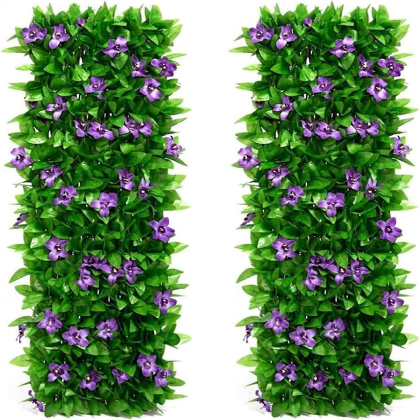 2Pcs Expanding Garden Trellis Panels, Extendable Artificial Ivy Fence Screen, Leaf Screening With Flowers, Privacy Screen Fencing, Plant Wall Panel, Hedge Screening For Garden Balcony Backyard