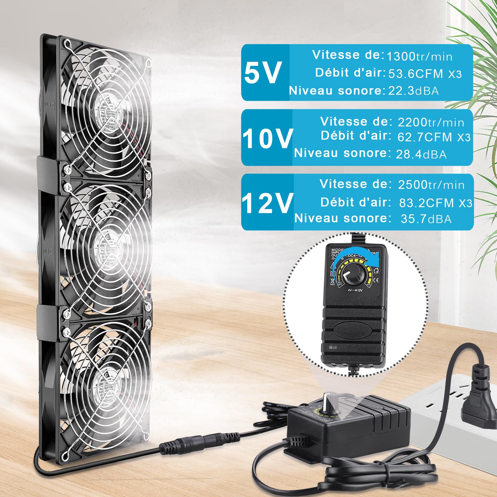 GDSTIME Ventilatore PC 120 mm 230 V Ventilatore 220 V 120 mm x3 con cuscinetto a sfera con controller di velocità regolabile per mobile server ricevitore convertitore di raffreddamento