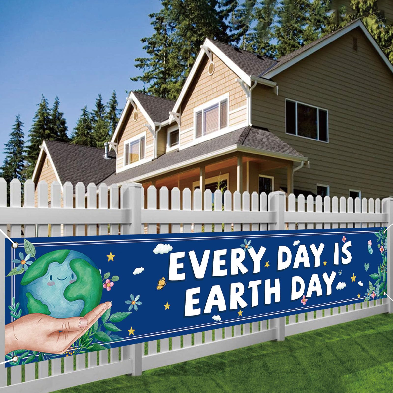 Blue Every Day Is Earth Day Banner for Fence April 22 Environmental Protection Earth Day Decorations and Supplies for Home
