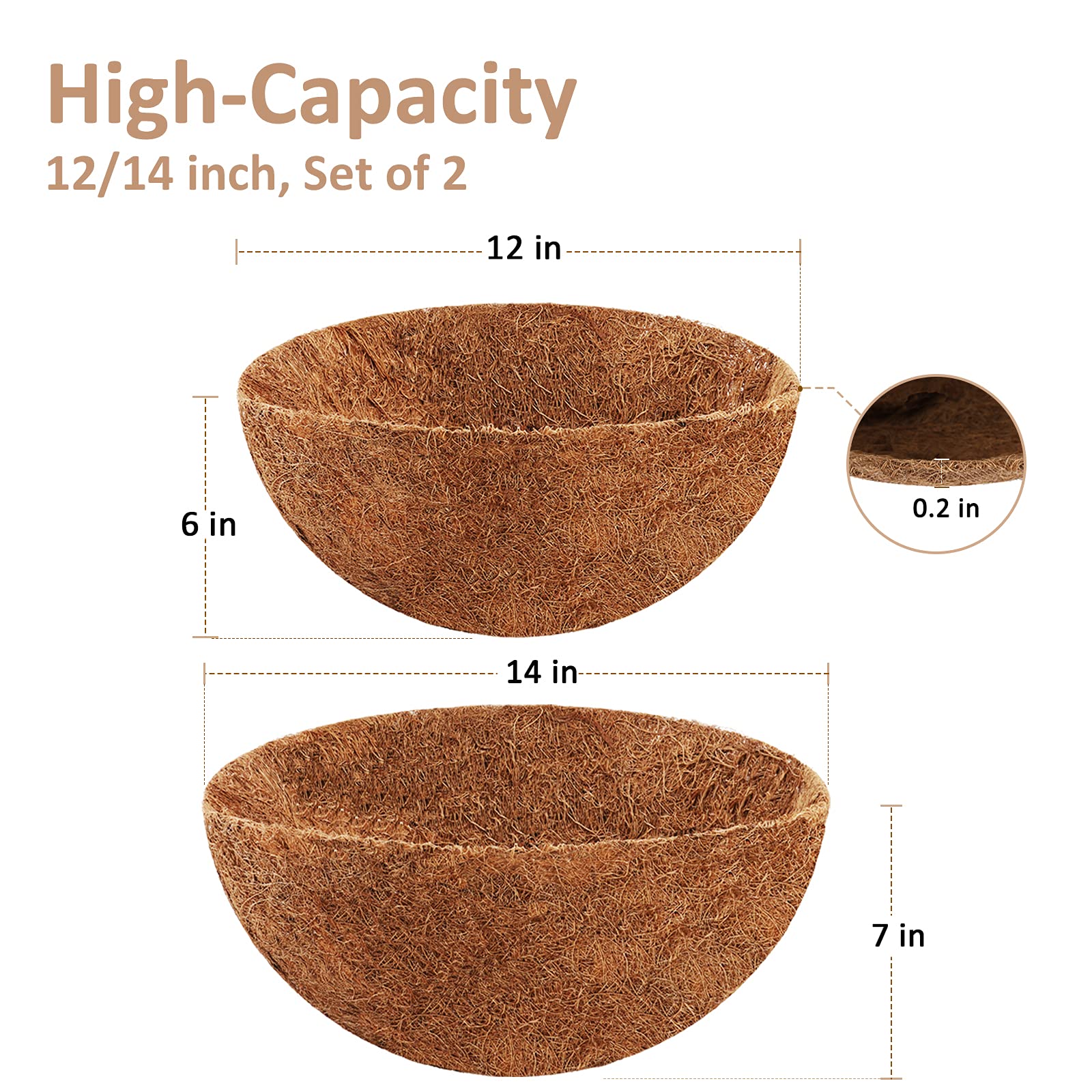 100% naturalne wkładki Coco do wiszących koszy 30 cm, 2 szt., przyjazne dla środowiska, wymienne wkładki do doniczek, idealne do wzrostu kwiatów i roślin, oddychające