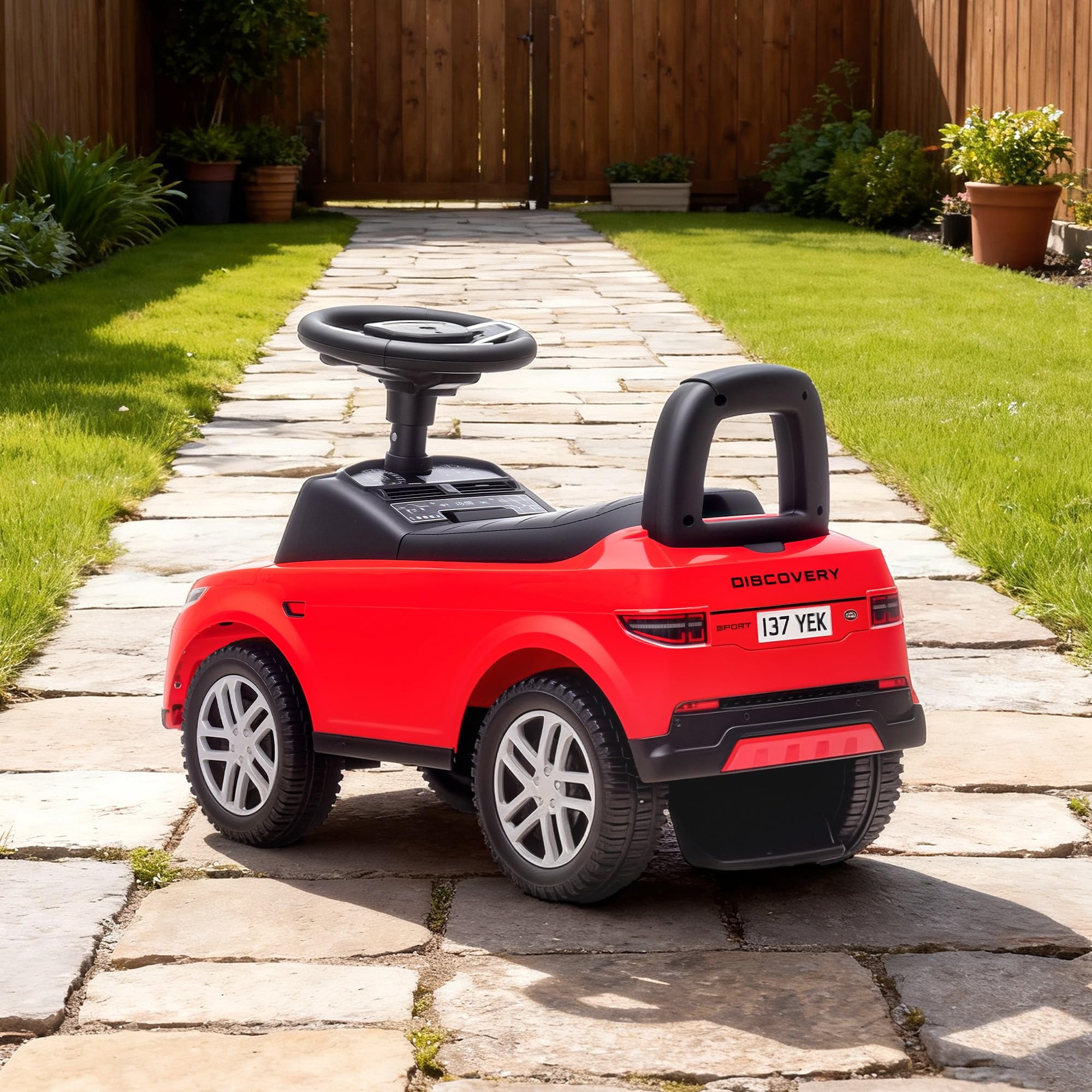AIYAPLAY Macchina Primi Passi per Bambini Licenza Land Rover Discovery con Clacson e Spazio Portaoggetti, Auto per Bambini in PP e Acciaio, 65.5x28x42 cm, Rosso
