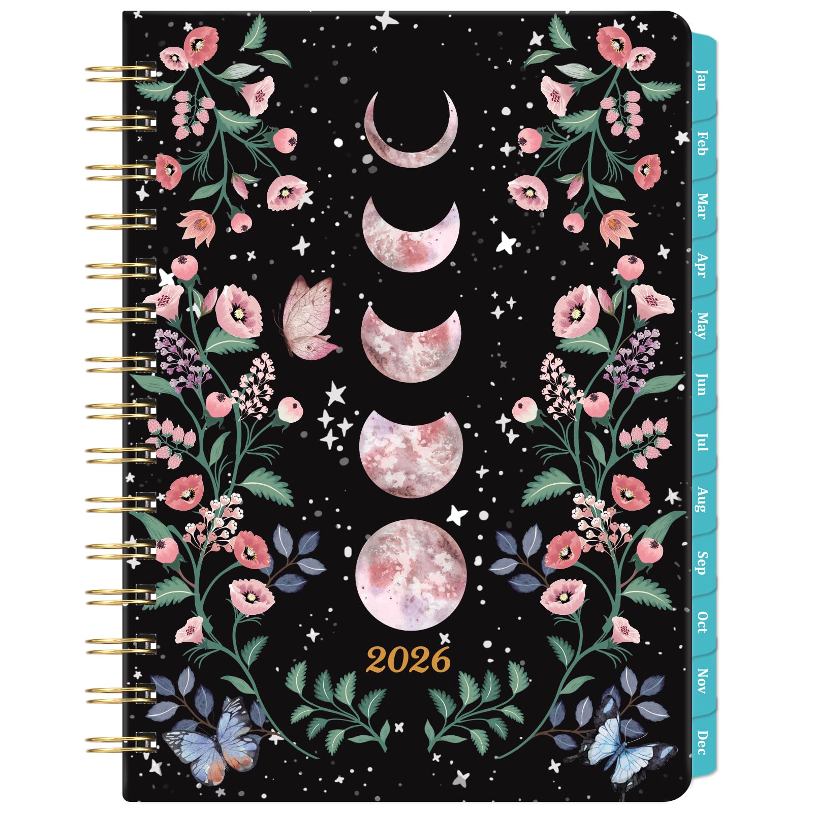 2026 Planner - 2026 Planner Weekly and Monthly with Tabs, Jan. 2026 - Dec. 2026, 6.3" x 8.4", Planners 2026 with Back Pocket + Thick Paper + Twin-Wire Binding - Moon