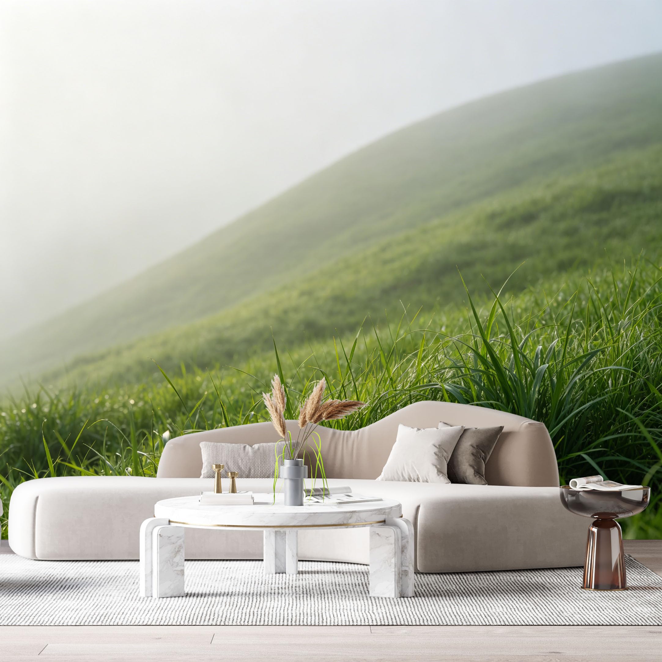 Custom Size Wall Murals Misty Hill Landscape Botanical Morning Dew SelfAdhesive Wall Fabric Removable Large Wallpaper for Photo Living Room