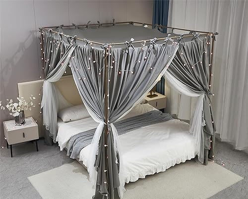 Miniatura 6 de AIOOO Cortina de princesa de 4 esquinas, toldo de cama de doble capa, acogedora mosquitera de malla y tela para niñas y adultos, decoración de