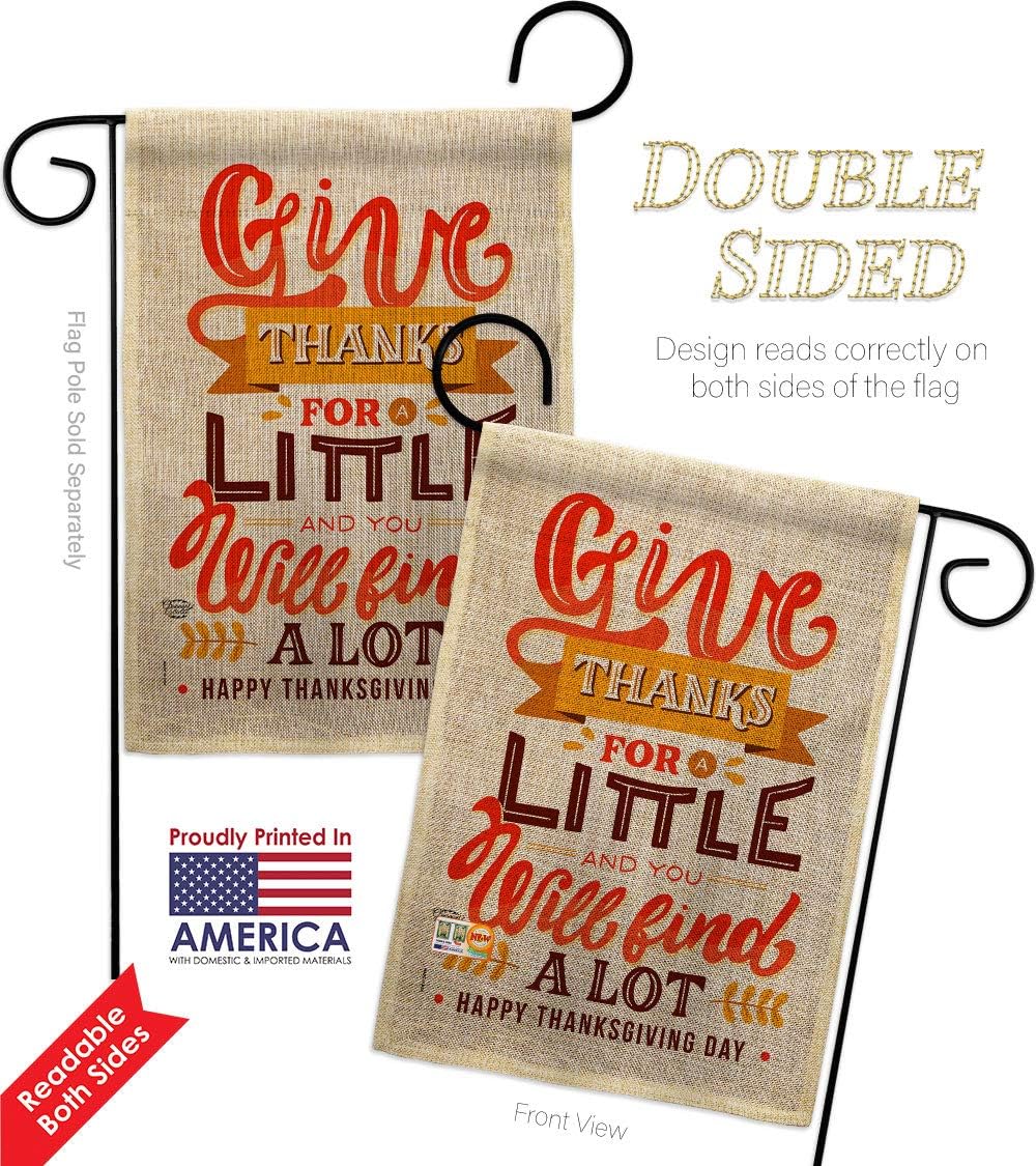 Give Thanks Burlap Garden Flag - 2pcs Pack Fall Thanksgiving Turkey Gobble Pumpkin Season Autumntime Cornucopia - House Decoration Banner Small Yard Gift Double-Sided Made In USA 13 X 18.5