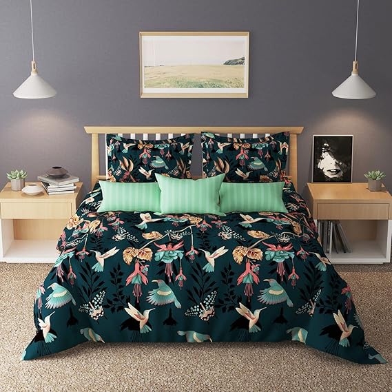 Laying Style Soft Glace Cotton King Size Duvet Cover II Razai Cover II Quilt Cover for Double Bed Size with Zipper (Dohars) 90x100 inch- Multicolor