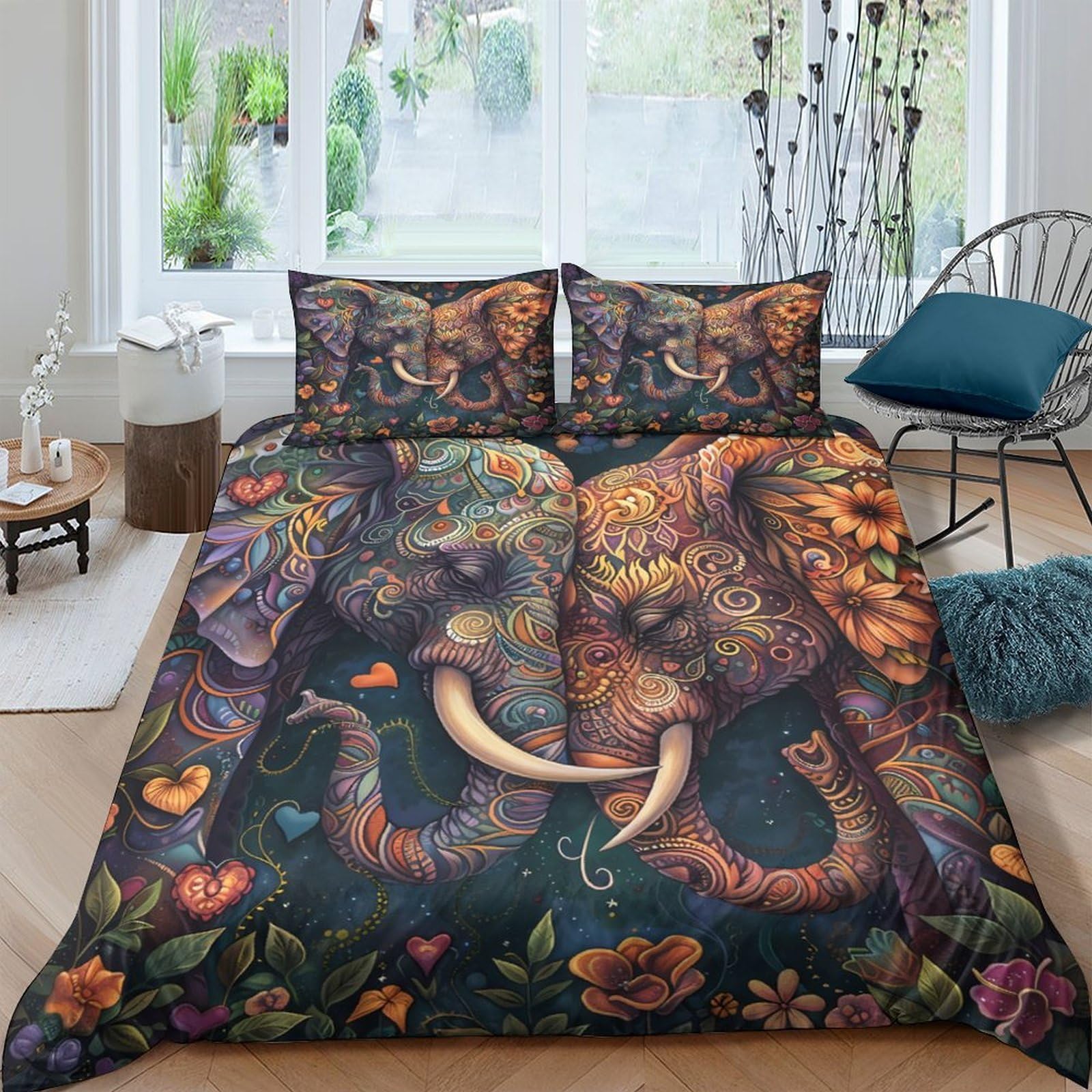 Ctjqhvkz Style-10 3D Printed Elephant Jungle Fitted Sheet Microfiber Soft Artistic Floral Mattress Cover Bedroom Decor Anti-Slip Washable Single（135X200cm）