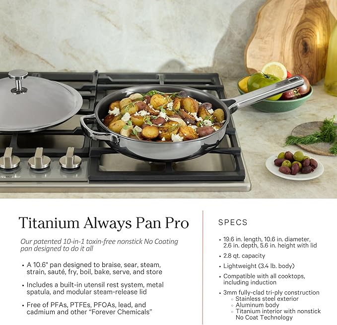 Elevate your cooking with the complete high-performance cookware collection that effortlessly replaces an entire lineup. This four-piece ensemble provides both full-sized essentials and compact options, making it the perfect upgrade for home cooks and professional chefs alike. Its tri-ply construction, composed of stainless steel, aluminum, and titanium, ensures unmatched durability and can withstand temperatures of up to 535°C. Enjoy universal cooktop compatibility with a design that performs seamlessly across gas, electric, ceramic, and induction setups.