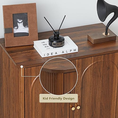 Miniatura 5 de ORRD Armario de almacenamiento estriado, moderno aparador de madera Credenza con estantes ajustables y patas de madera maciza, mesa consola para