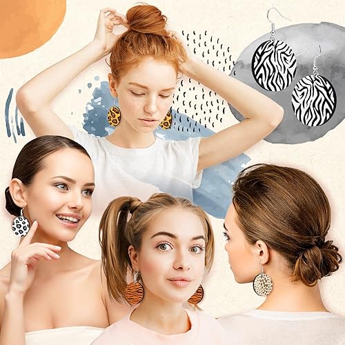 Miniatura 6 de Whaline 30 aretes de sublimación en blanco redondos de tablero de MDF, aretes blancos de transferencia de calor, aretes de madera sin terminar para