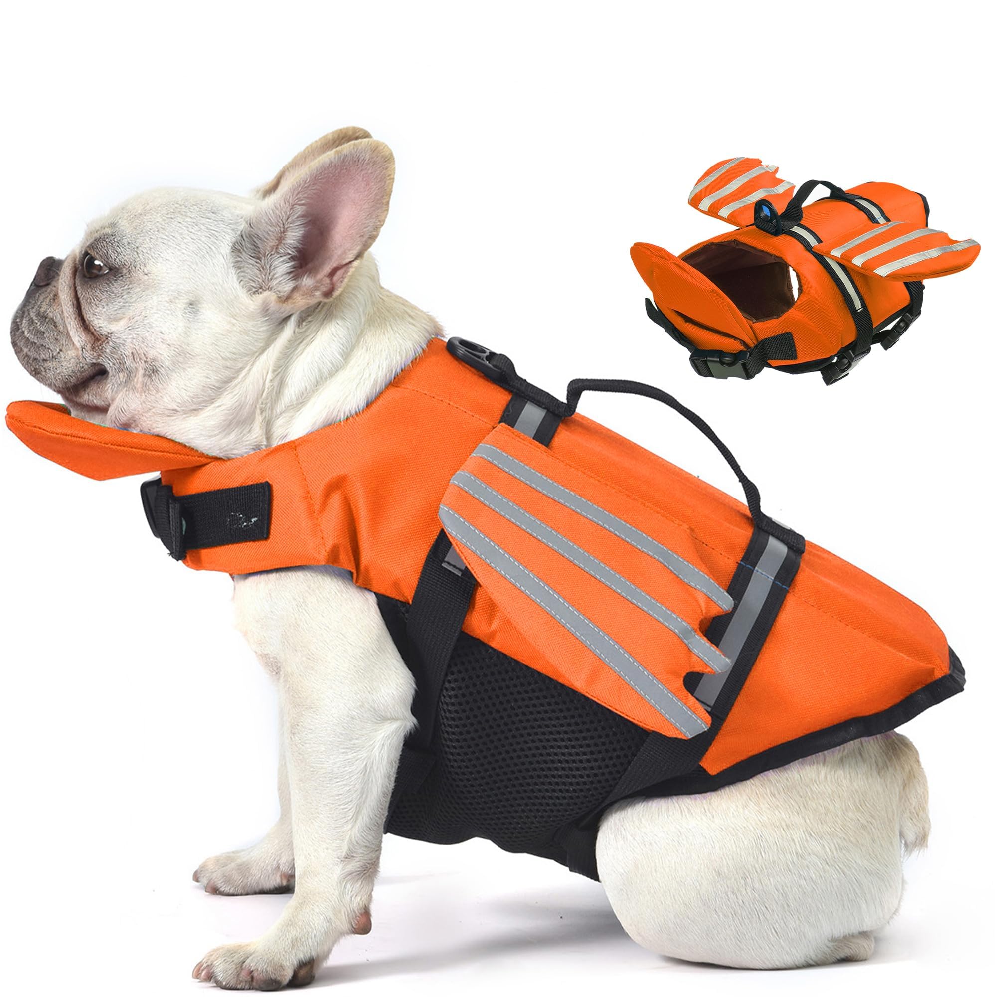 Petglad Dog Life Jacket, Cute Wings Adjustable Dog Life Vest with Chin Float and Handle for Swimming Boating Reflective High Buoyancy Swim Float Vest for Small Medium Large Dogs (Orange, M)