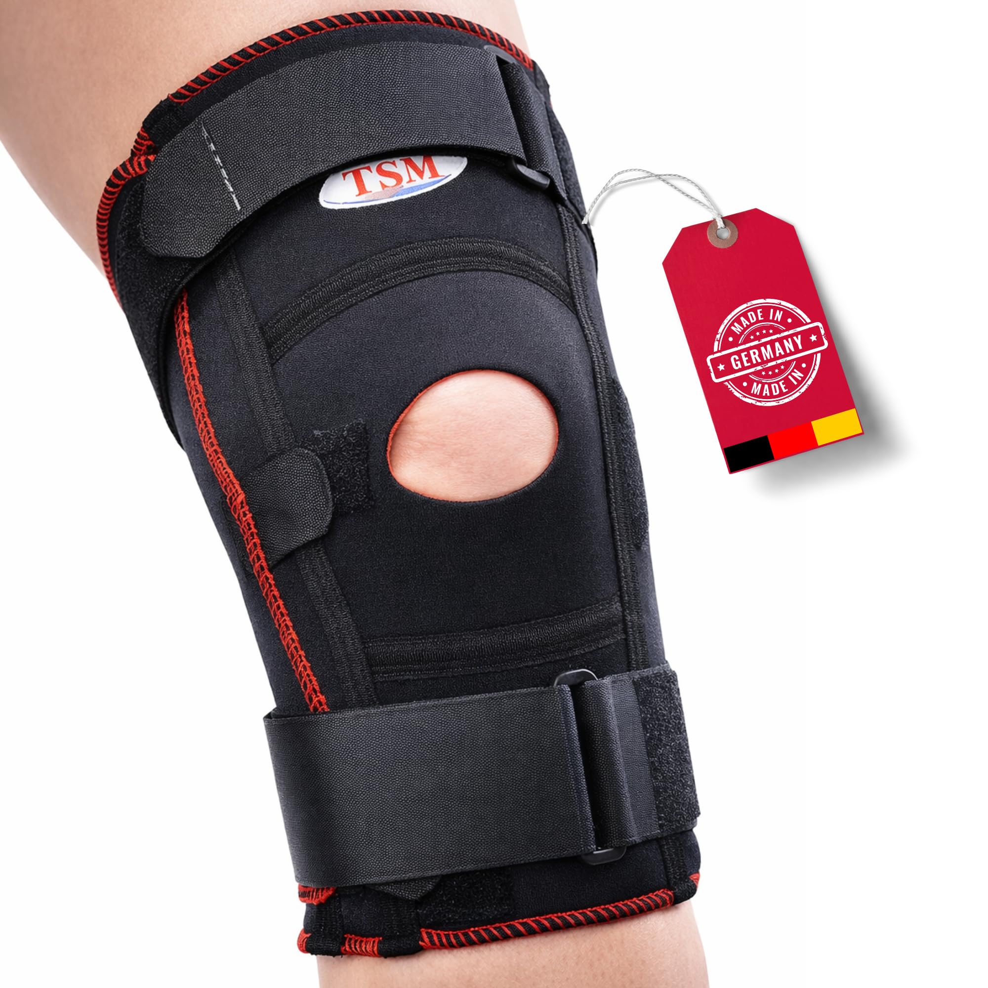 TSM Kniebandage aktiv offen Patella-Aussparung & DG-Schiene POM | Kniebandage Gelenkstabilisierung | Unterstützung Arthrose, Instabilität & Schmerzen | Prophylaxe & Rehabilitation | Artikelnr 5209 | S
