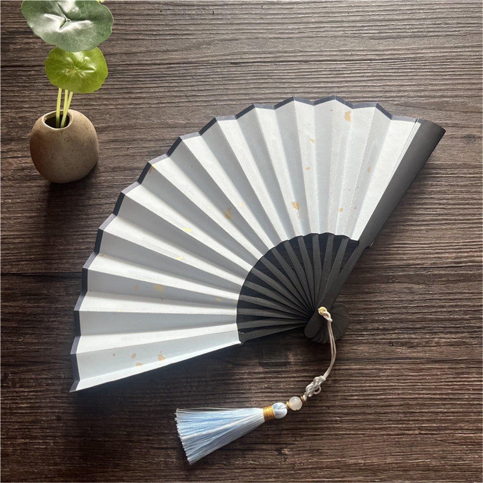 SXTYYH Folding Hand Fan Tassel, Mini Classical Multicolor Gold Sprinkled Xuan Paper Handheld Fan for Women Foldable, Folding Fans for Line Dancing, Hanfu Photo Prop(5in,White A)