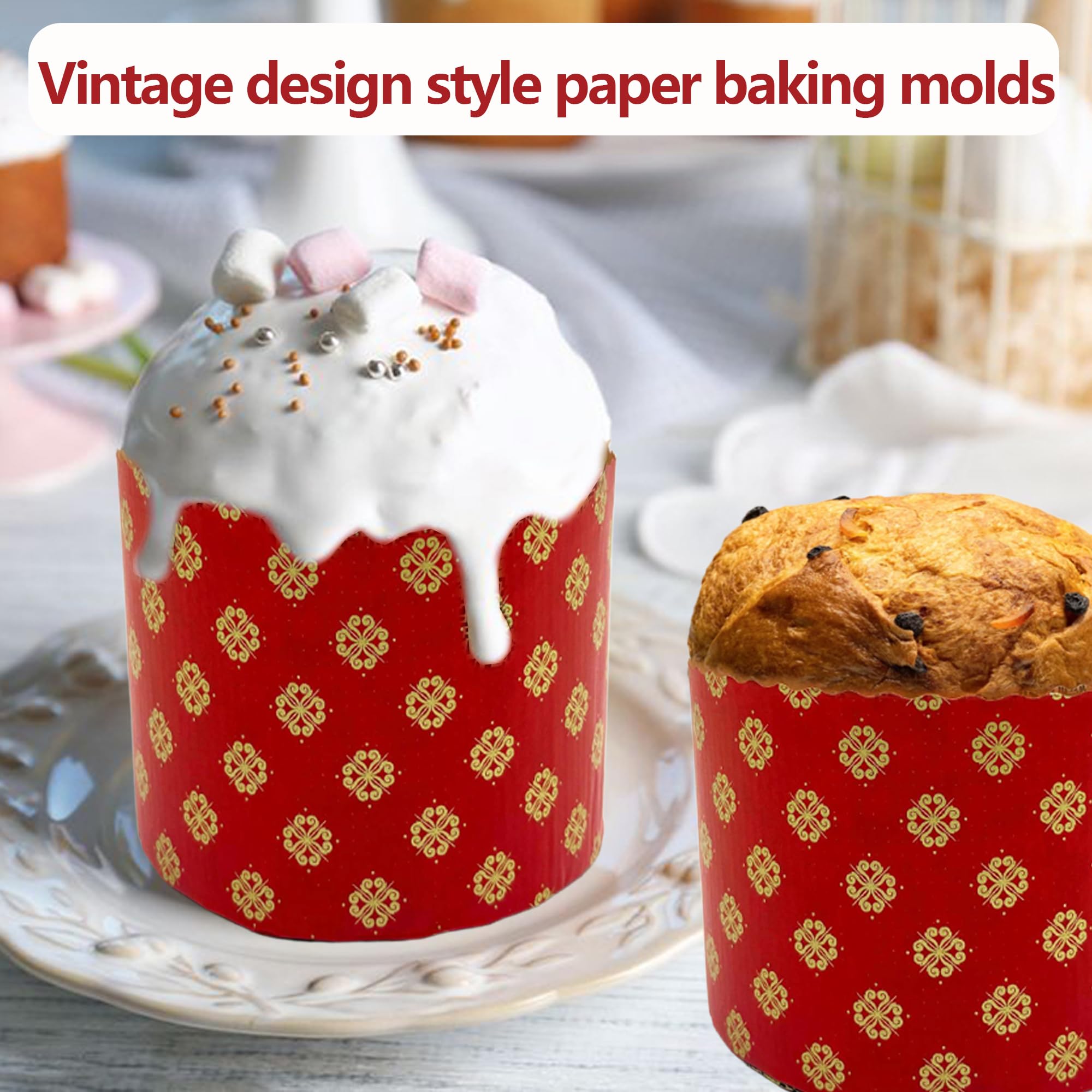 DHER 20 pcs Molde de papel para panettone Formas culinarias para pastel Panettone resistente a altas temperaturas Taza de papel para pan de Navidad (Rojo, 135 * 95 mm)