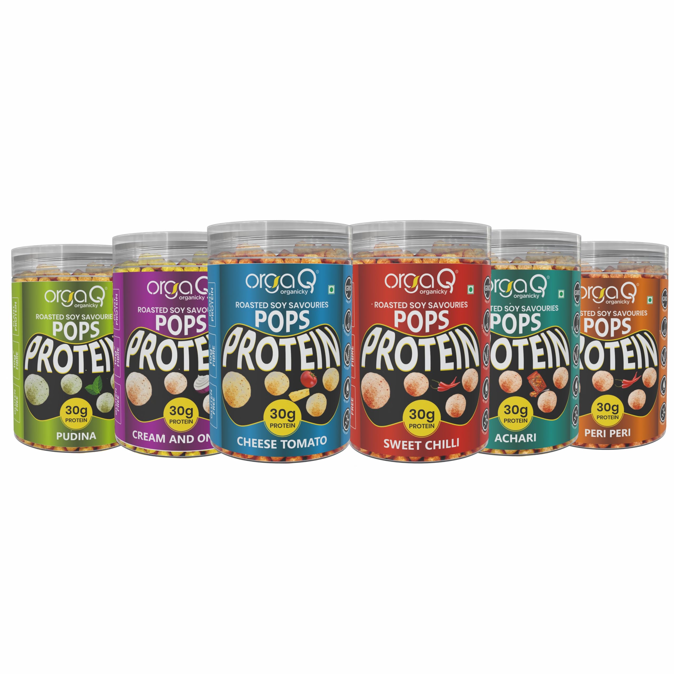 OrgaQ Roasted Assorted Protein Pops 420g (70g X 6) | per pack 30g Protein, 7g Fibre, Gluten free | Made with Soya | Crunchy Healthy Snacks | No Palm Oil | Plant based