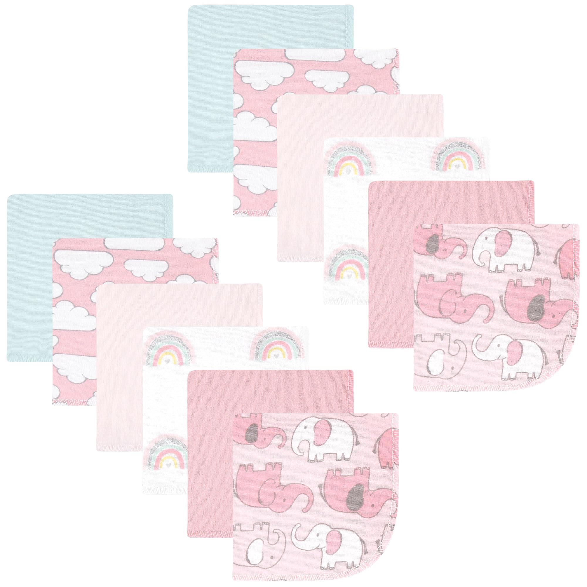 Hudson Baby Unisex Baby Flannel Cotton Poly Washcloths, Girl New Elephant 12-Pack, One Size