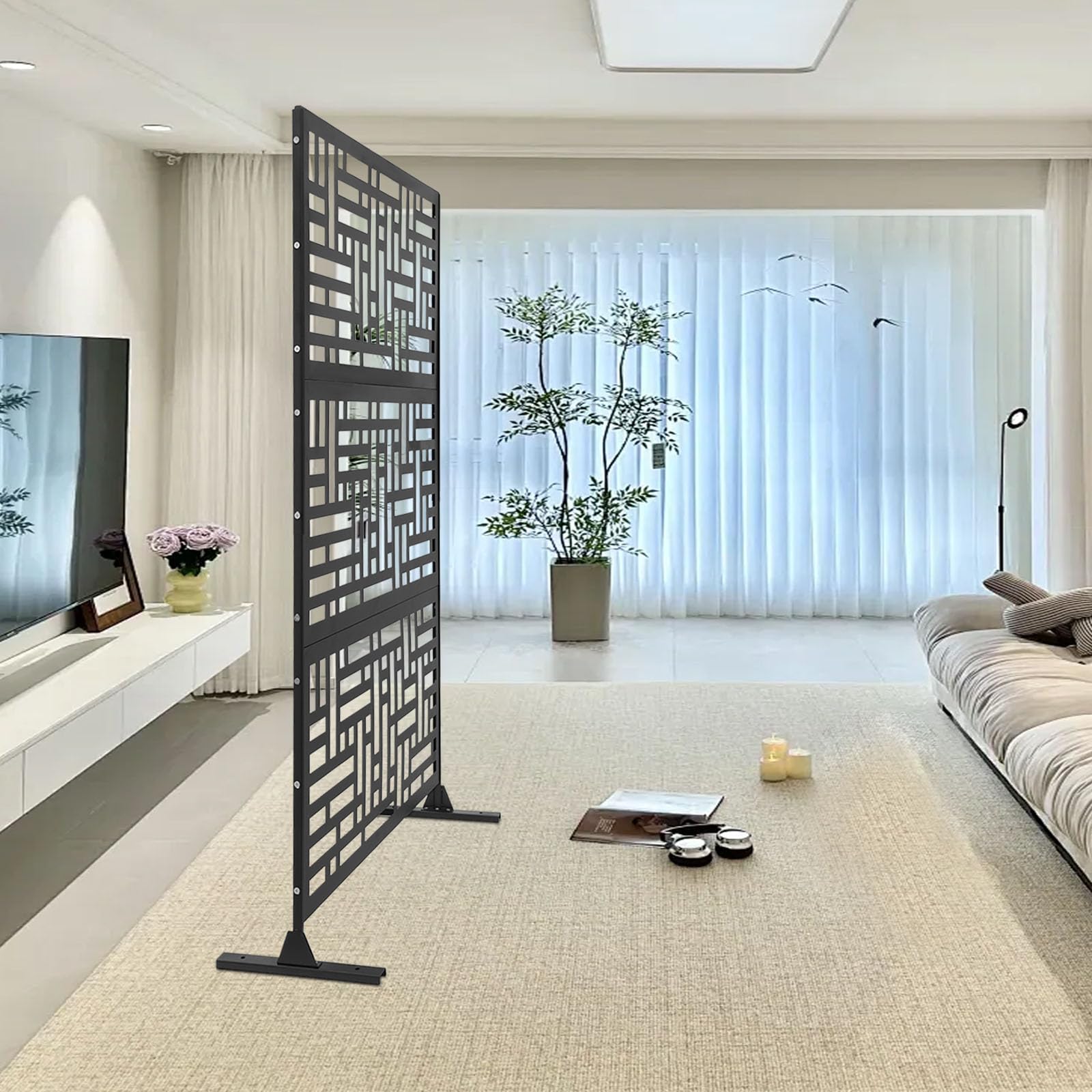 Clôture en métal - Cloison autoportante - 120 x 40 x 190 cm - Décoration de jardin - Séparation de balcon - Panneau de terrasse - Noir - Pour jardin, terrasse, balcon - Avec découpe laser