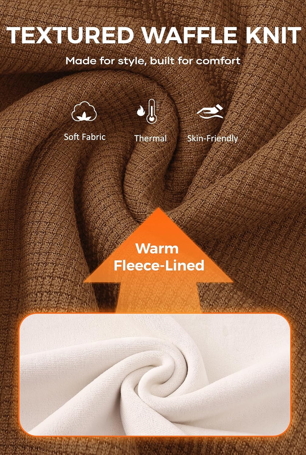 VOGSTART Mens Waffle Fleece-Lined Henley Heavyweight Thermal Pullover