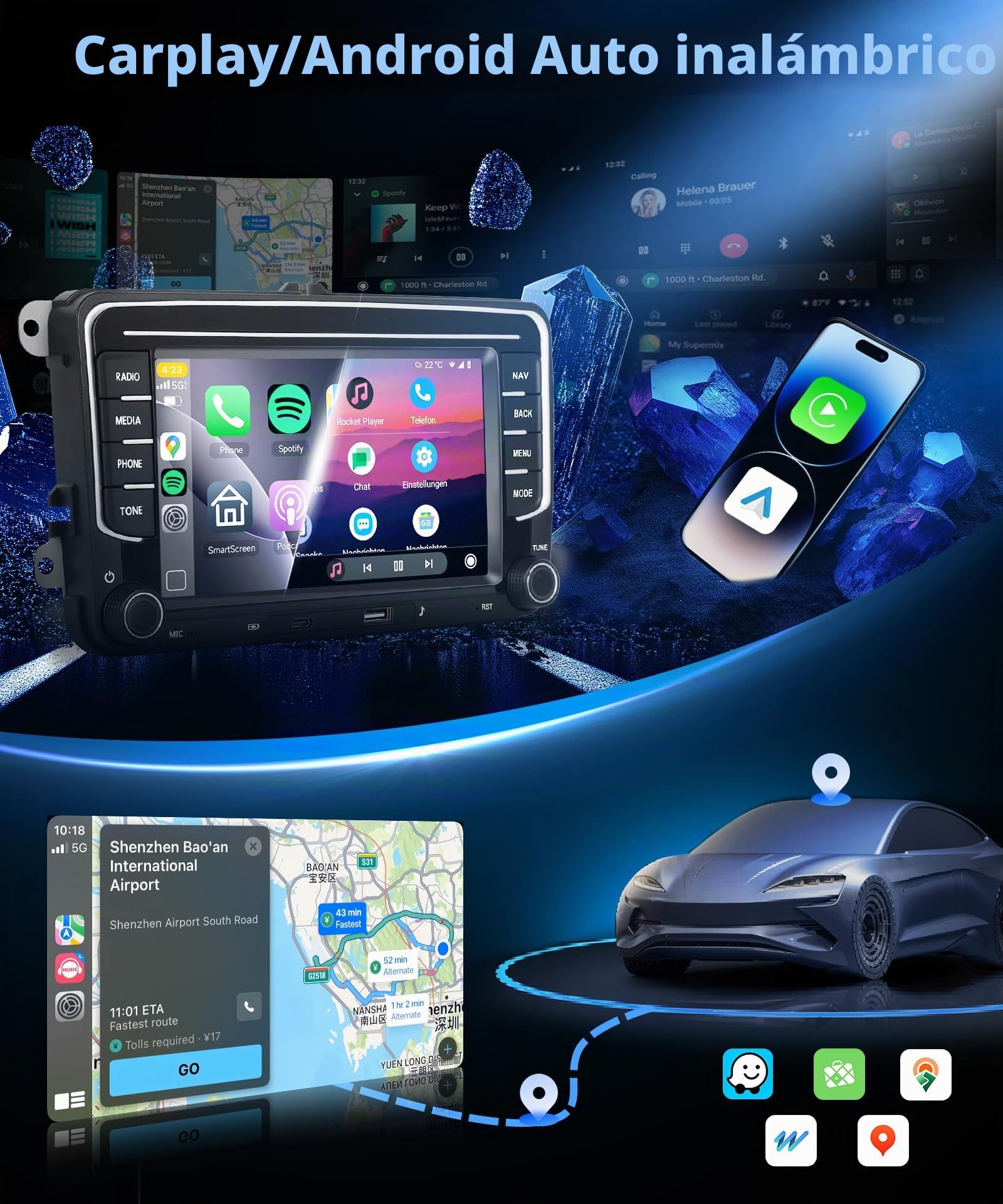 VECHTEL 4G+64G Android 15 Radio Coche para VW Golf 5 6 Passat Jetta Caddy EOS T5 Tiguan Touran CC Polo, 7 pulg. Pantalla Táctil con Carplay Android Auto GPS Wi-Fi USB Tipo-C Bluetooth FM RDS Cámara