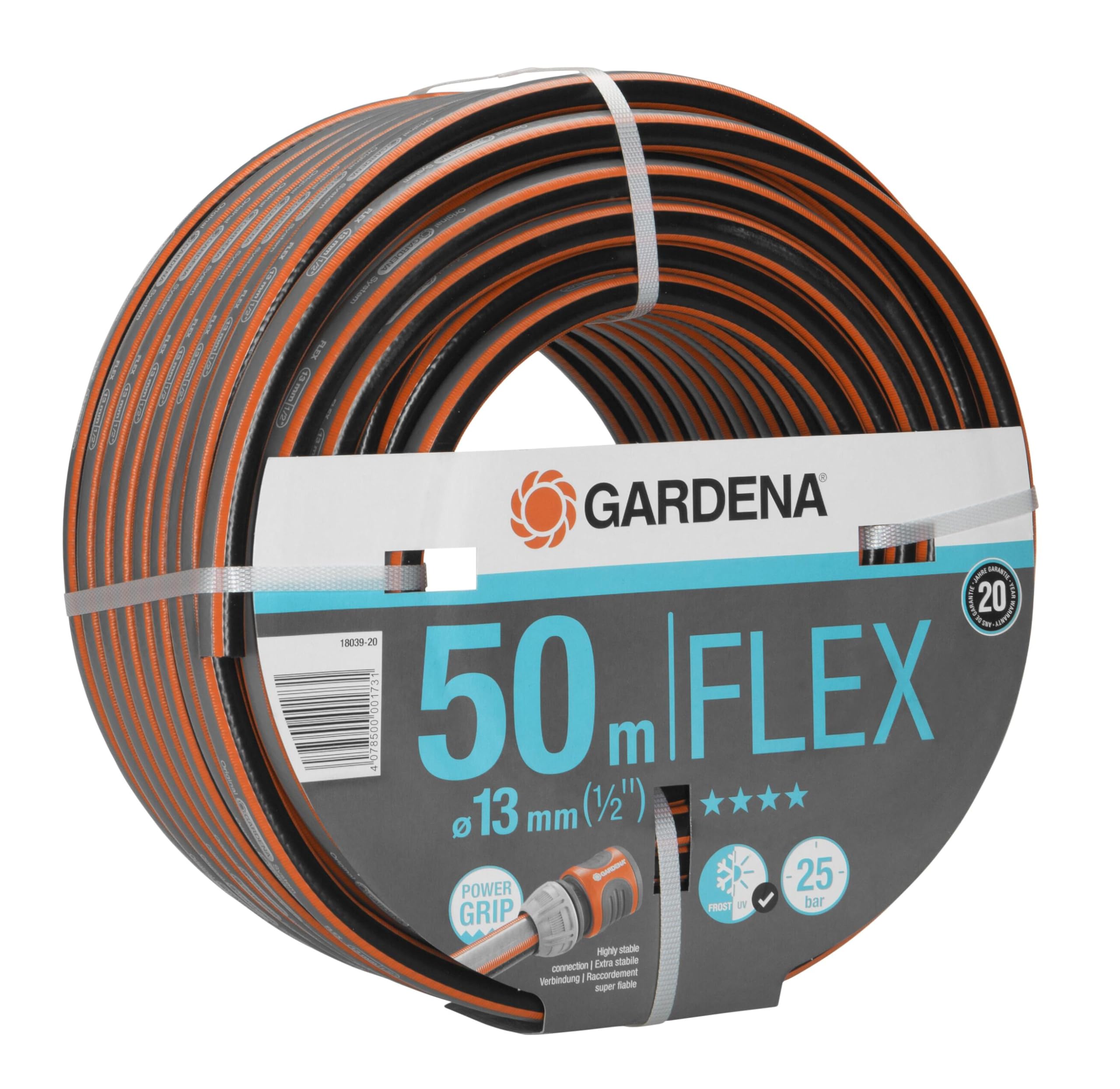 Gardena Comfort Flex 13 Mm (1/2 Pollice), 50 M: Tubo Flessibile da Giardino Dimensionale Stabile con Profilo di Presa di Potenza, Realizzato in Tessuto a Spirale di Alta Qualità