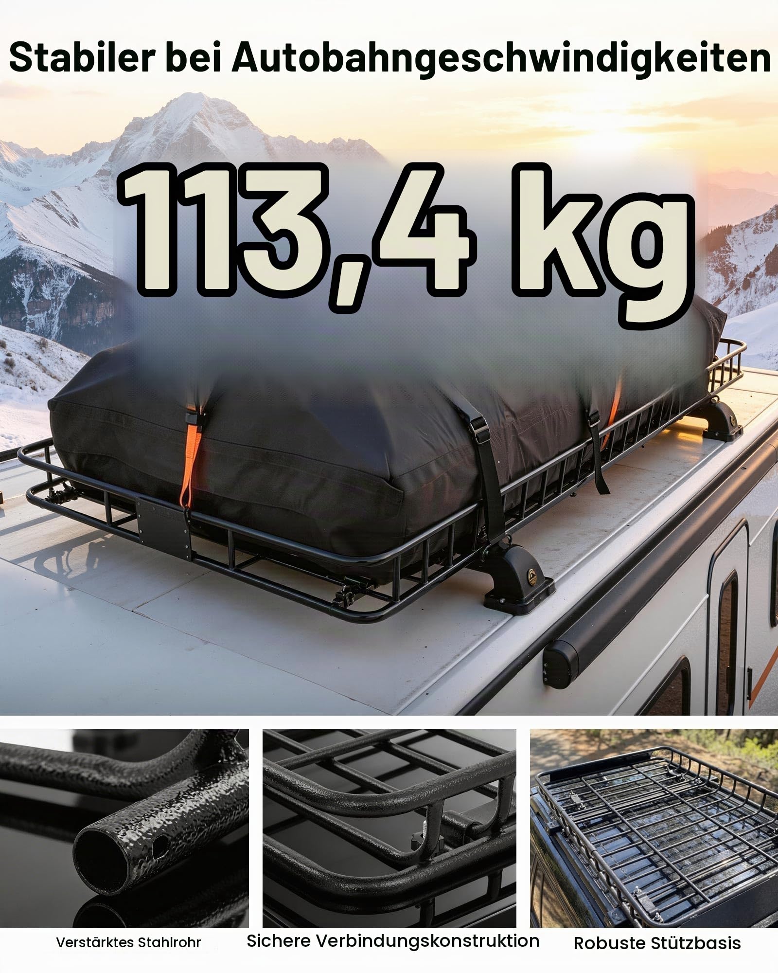 VEVOR Dachkorb Auto 2286 x 1720 x 152 mm Dachträgerkorb (Q195-Legierungsstahl) mit Wasserdichter Tasche (Oxford) und Ratschengurten 113,4 kg Tragkraft Dachgepäckträger für SUV LKW Pkw Autodachkorb