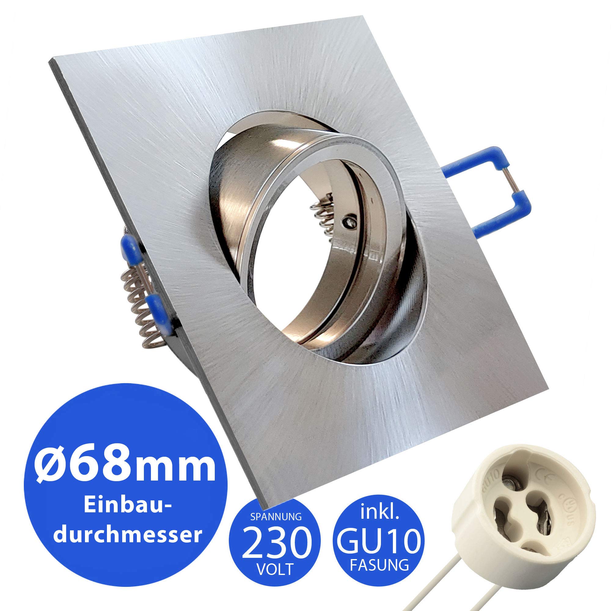 20x Einbaustrahler IP20 mit GU10 Fassung ECKIG eisen gebürstet schwenkbar Einbauspot Einbauleuchte Rahmen Rostfrei Deckenspot Strahler Spot 5104