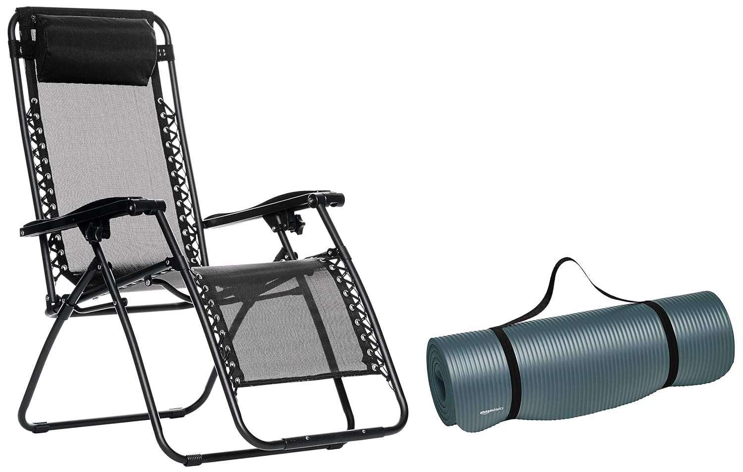 Amazon Basics Steel Zero Gravity Reclining Lounge Portable Chair, Black