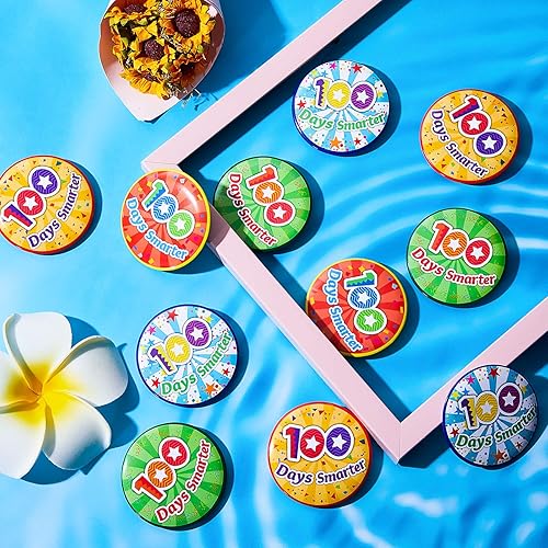 Miniatura 4 de 32 insignias de 100 días más inteligentes para celebrar el día 100 de escuela, insignias redondas con botón para decoración de fiestas de aula en el