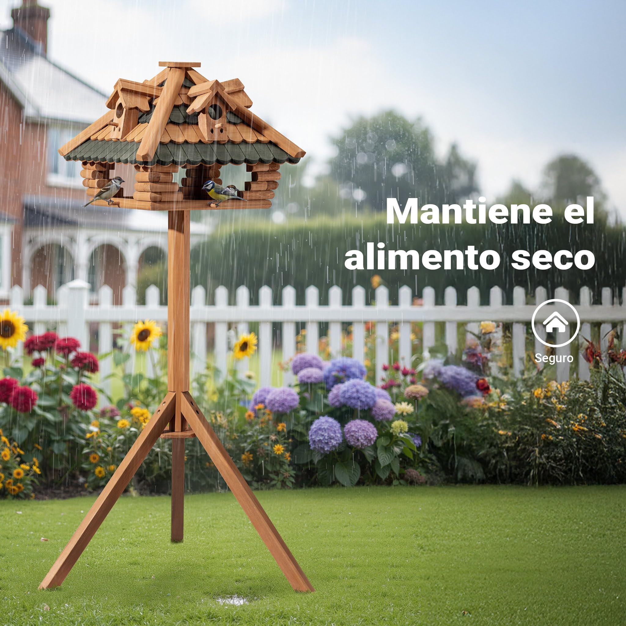 Comedero para pájaros con Soporte 115cm Madera de Abeto casa Aves alimentación alimentador