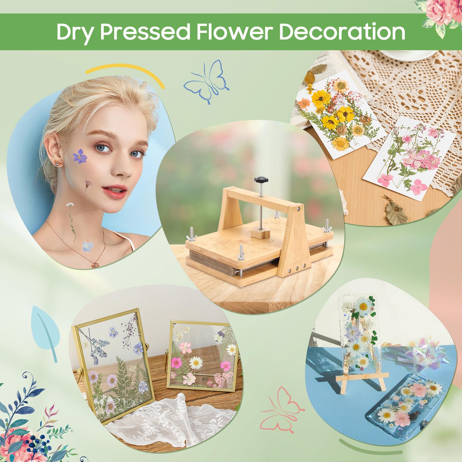 Gugxiom Juego de prensa de flores, prensa de flores grande de 27,5 cm x 17,5 cm hecha de madera, incluso impresión, juego de prensa artificial para la producción de flores secas/plantas, para plantas