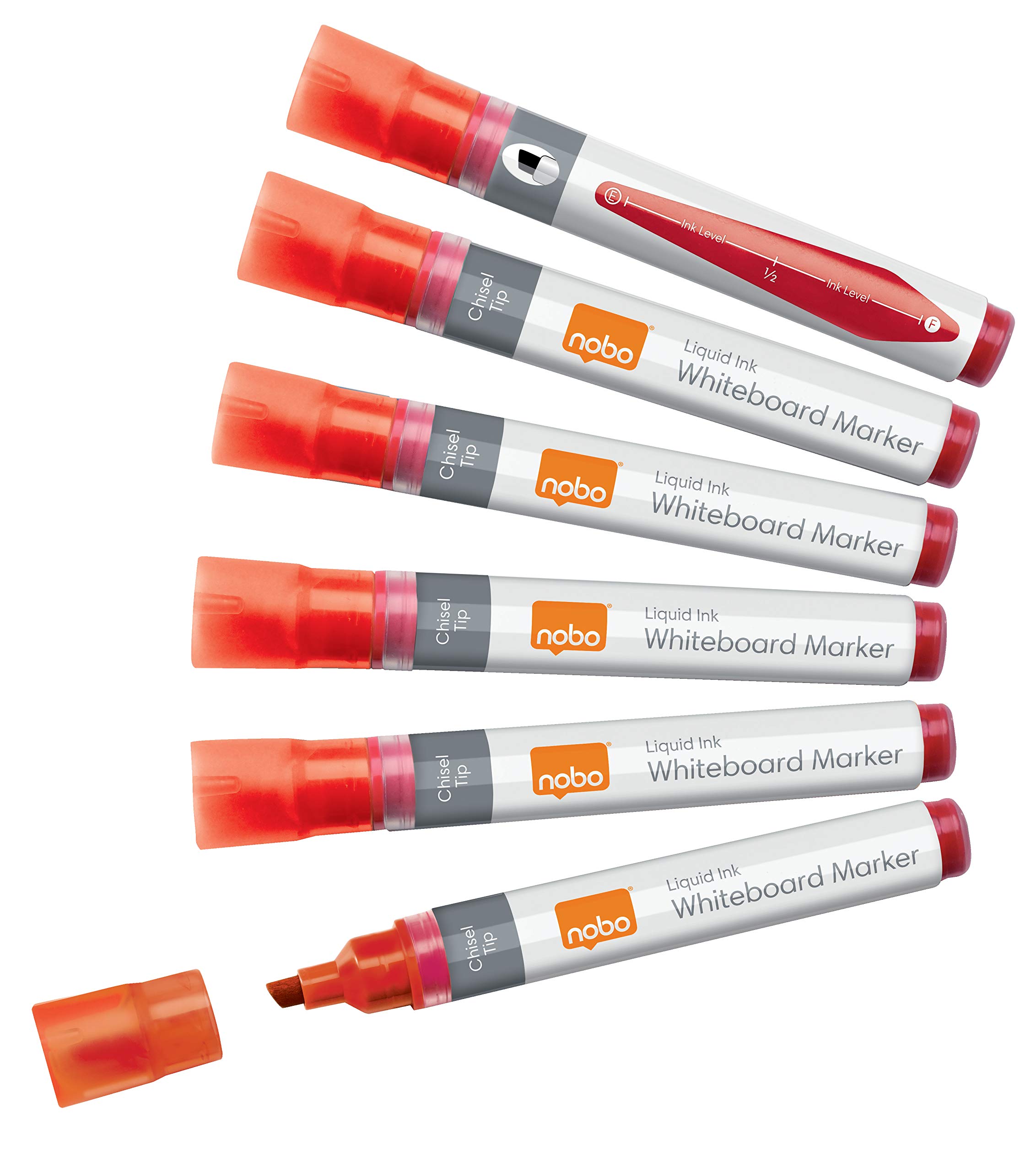 Nobo Liquid Ink Drywipe Whiteboard Pens, 4 mm Chisel Tip, Pack of 10, 1915384, Coloured