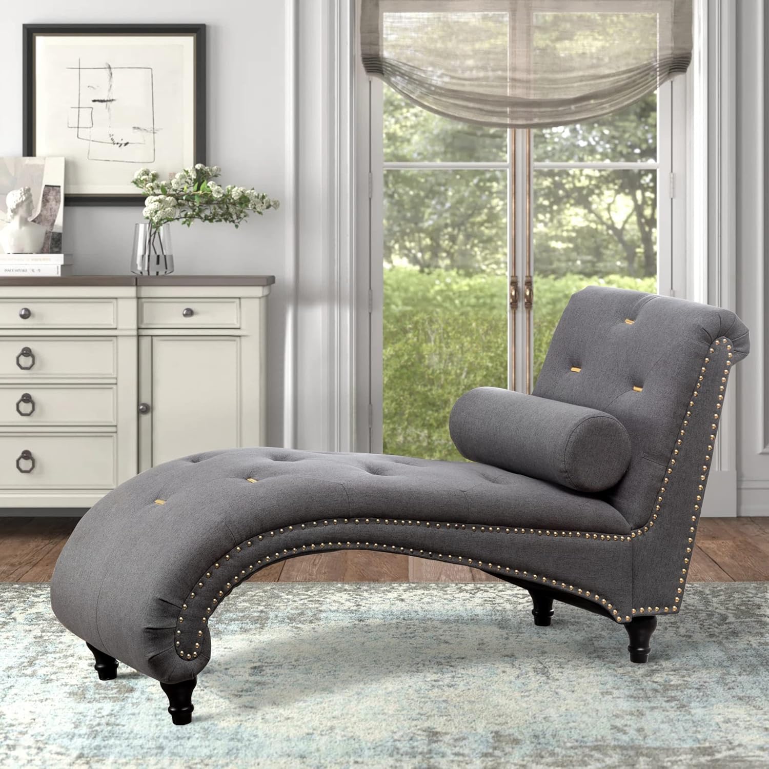 ALISH Chaise Lounge Indoor Upholstered Chaise Lounge Chair Modern Recliner Sofa Sleeper Sofa for Living Room, Bedroom Gray