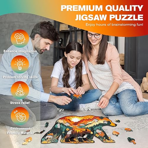 Miniatura 5 de Rompecabezas de madera para adultos, rompecabezas de madera con forma única para adultos, rompecabezas de madera de osos del bosque, regalo creativo