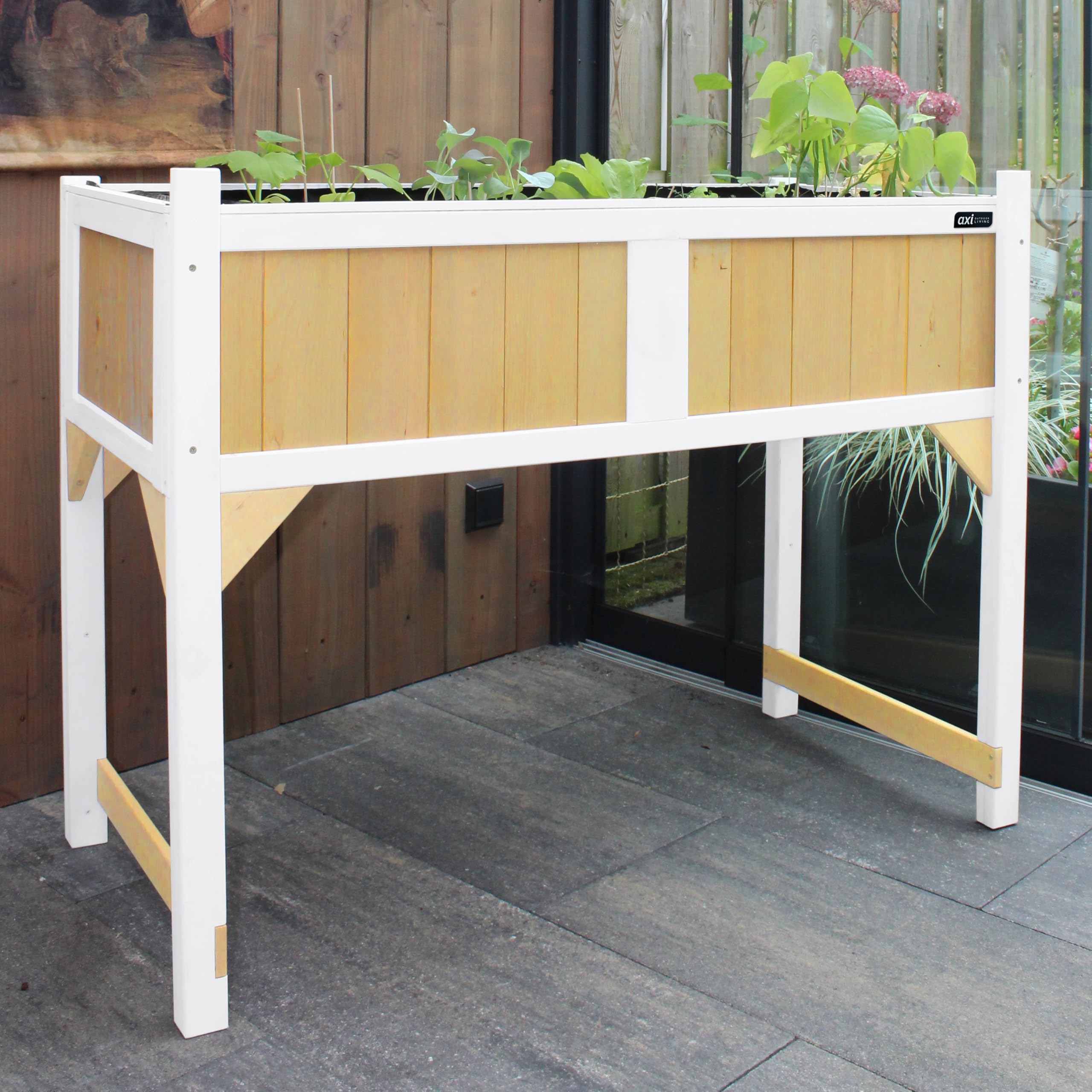 AXI Table De Culture en Bois avec Bac & Voile De Jardin | Potager sur Pied/Jardinière en Marron & Blanc