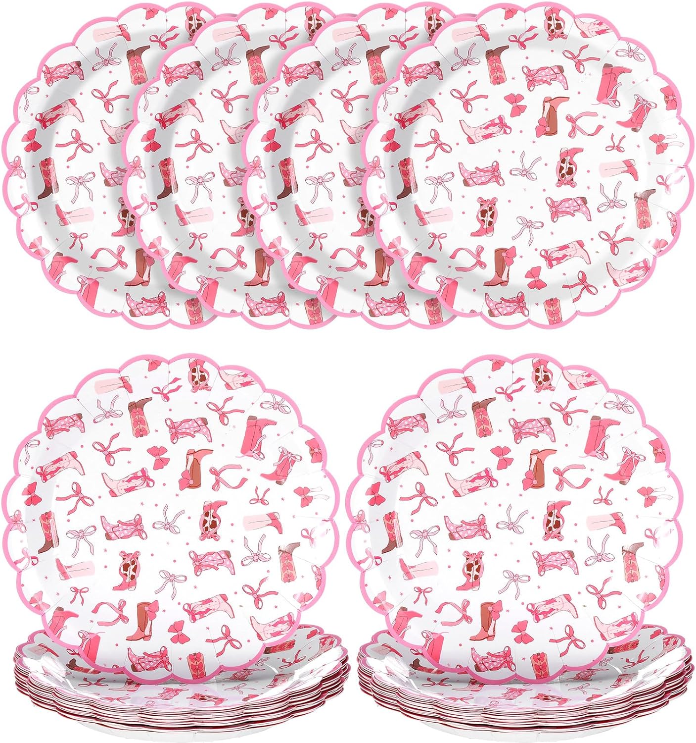 Havawish 100 Pcs Pink Cowgirl Party Plates Decorations Pink Bow Birthday Paper Plates Disposable Bachelorette Party Dinner Tableware Set for Western Themed Birthday Baby Shower Wedding Decorations - Image 2