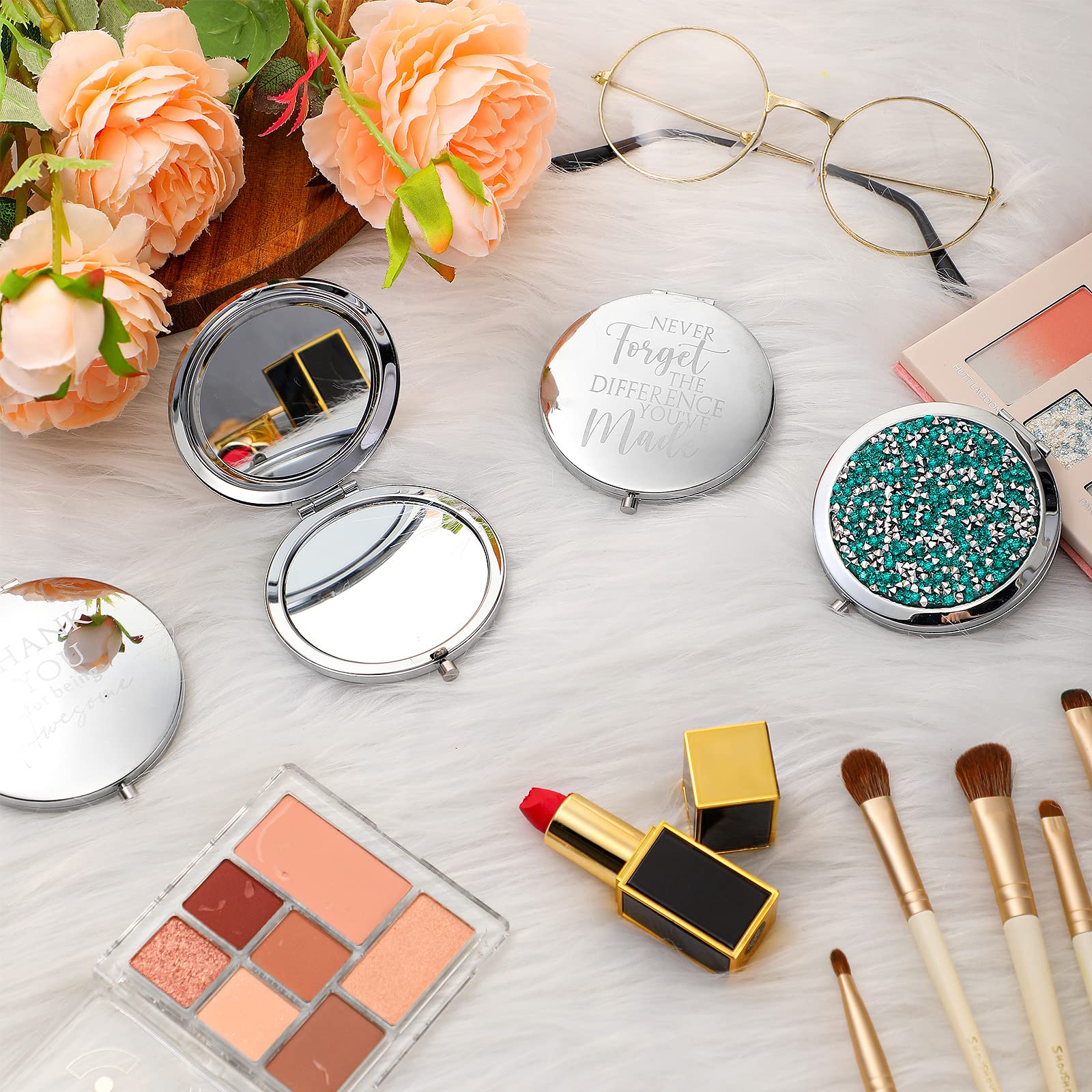 Kompakter Make-up-Spiegel Mit 'Thank You' Gravur – Faltbar, Roségold, 65 Mm, Geschenk Für Arzt, Lehrer, Chef