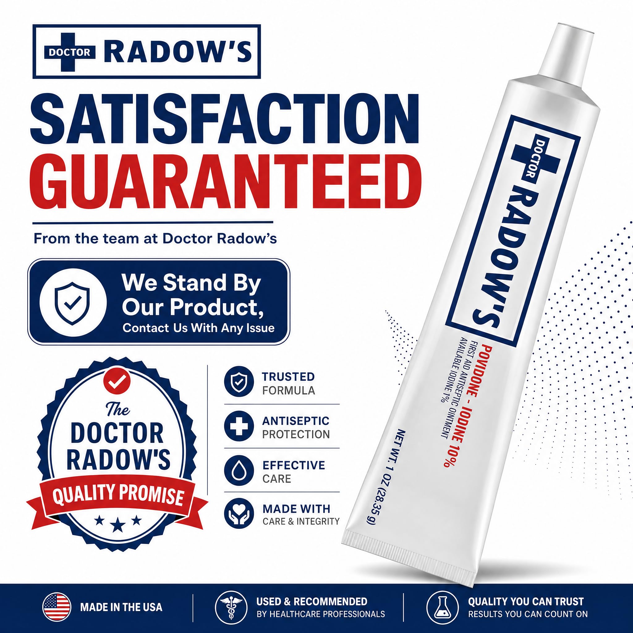Doctor Radow's Ungüento antiséptico de povidona yodada, 10% povidona yodada, cuidado de heridas sin antibióticos para quemaduras, cortes y más, promueve la curación, para uso doméstico y médico,