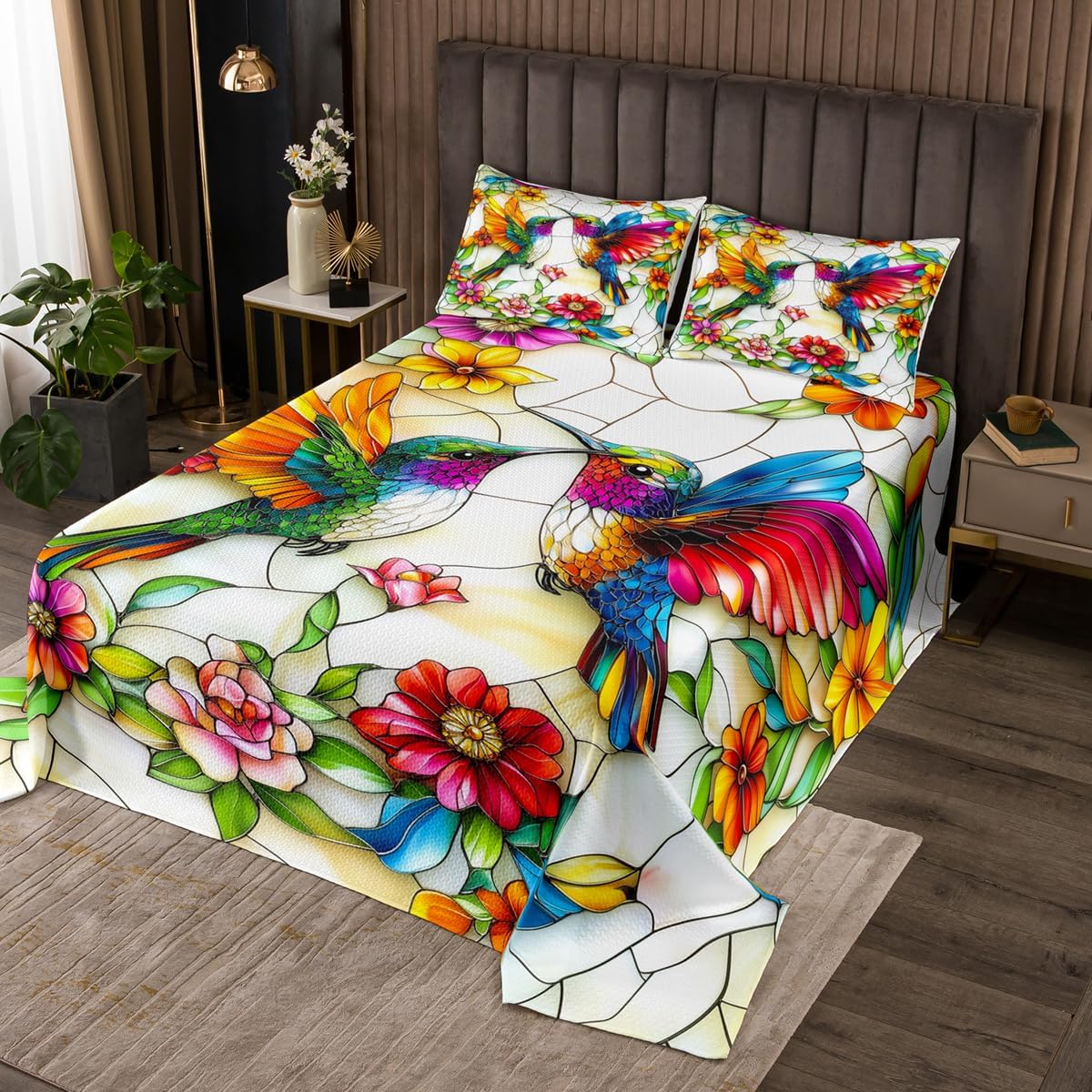 Colorful Peacock Bedspread Queen Size,Luxurious Bird Bedding Set 3Pcs for Kids Teens Adult Room Decor,Vintage Baroque Comforter Set Wild Animals Quilt Coverlet,2 Pillowcases