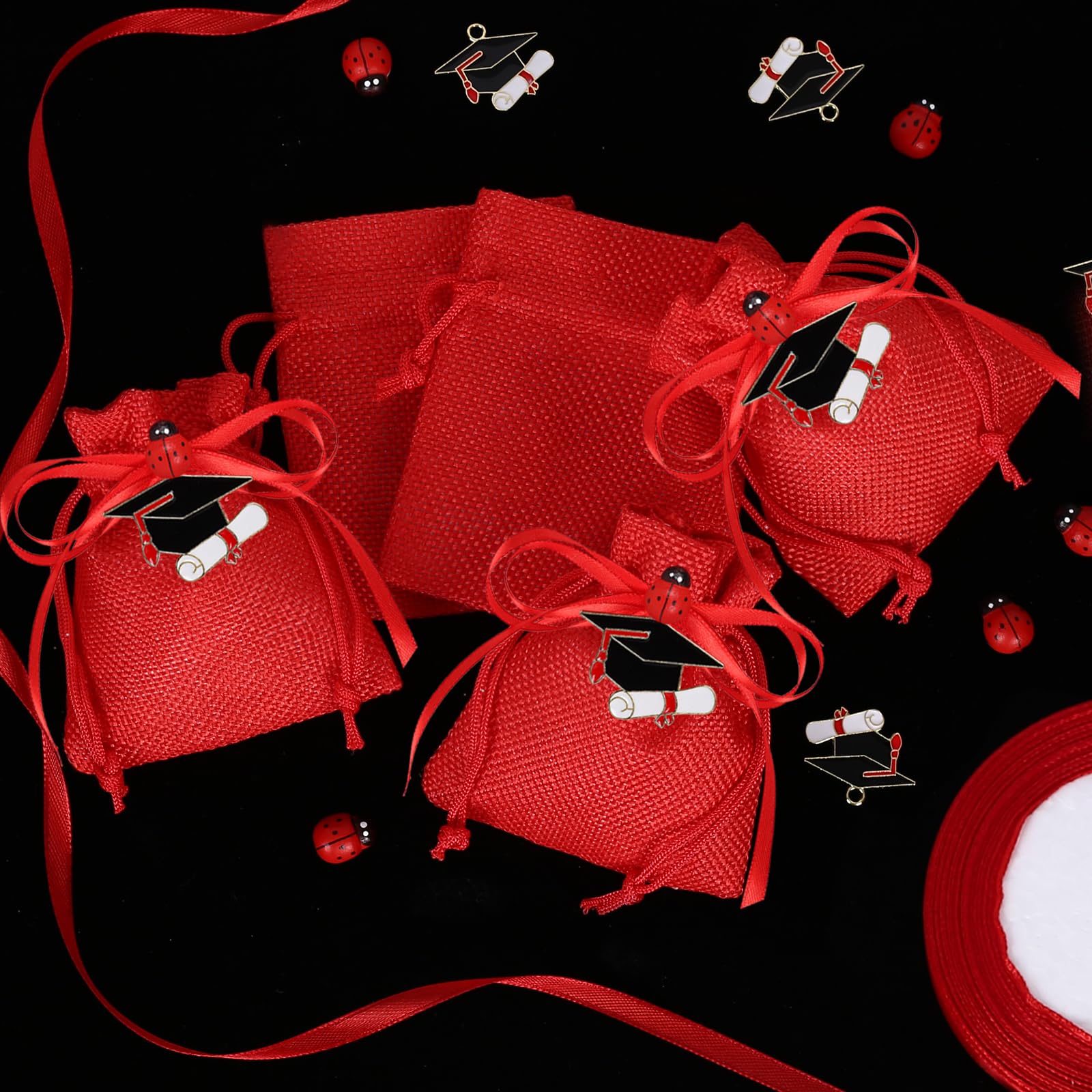 Mandorle by Paben Sacchetto portaconfetti per Laurea, 24 pezzi, Rosso, Lunghezza cono 12 cm, Totale 21 cm, Diametro 5 cm